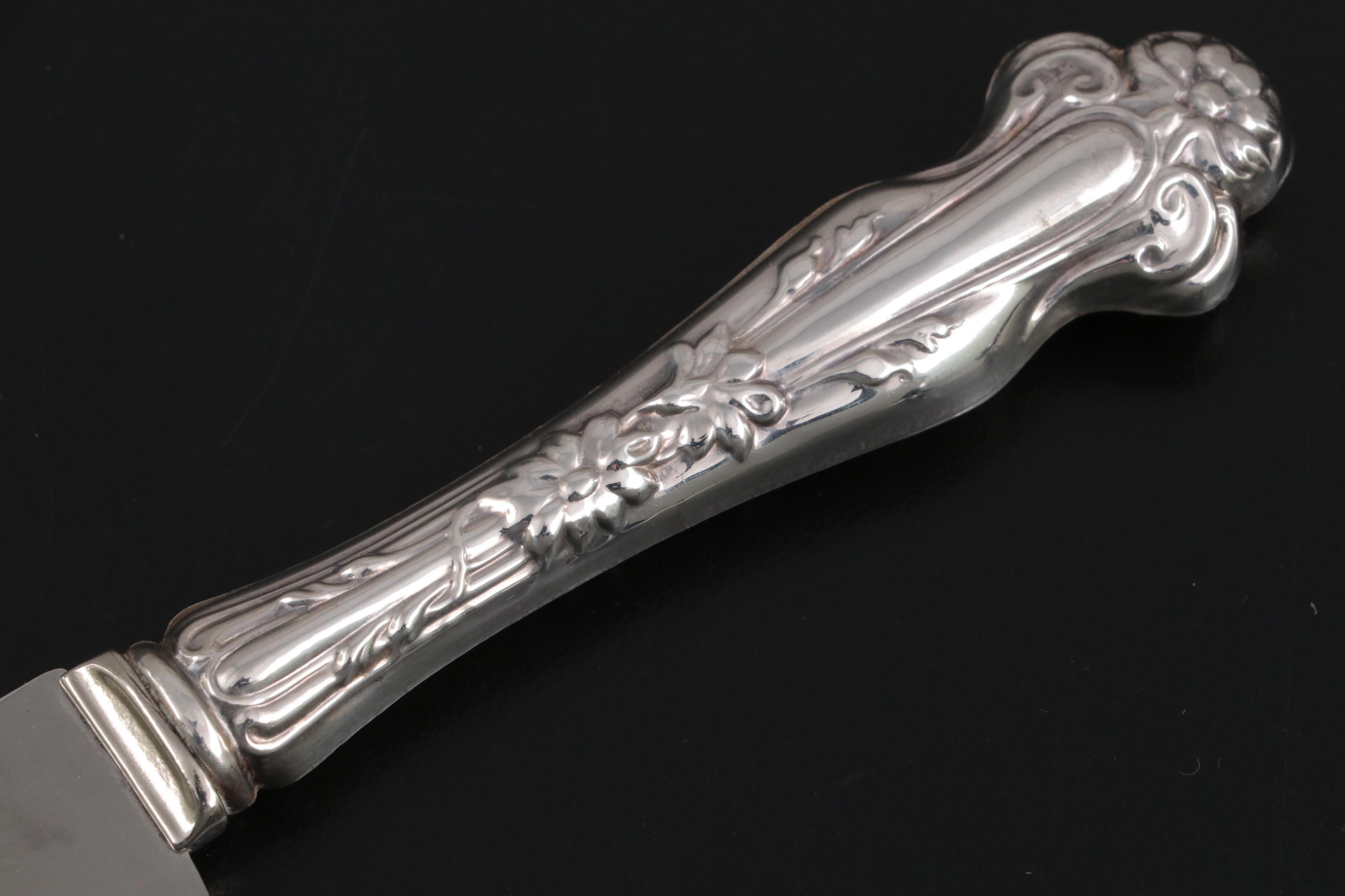 Hamilton Weighted Sterling Creamer and Sugar Bowl with Raimond Cake Knife