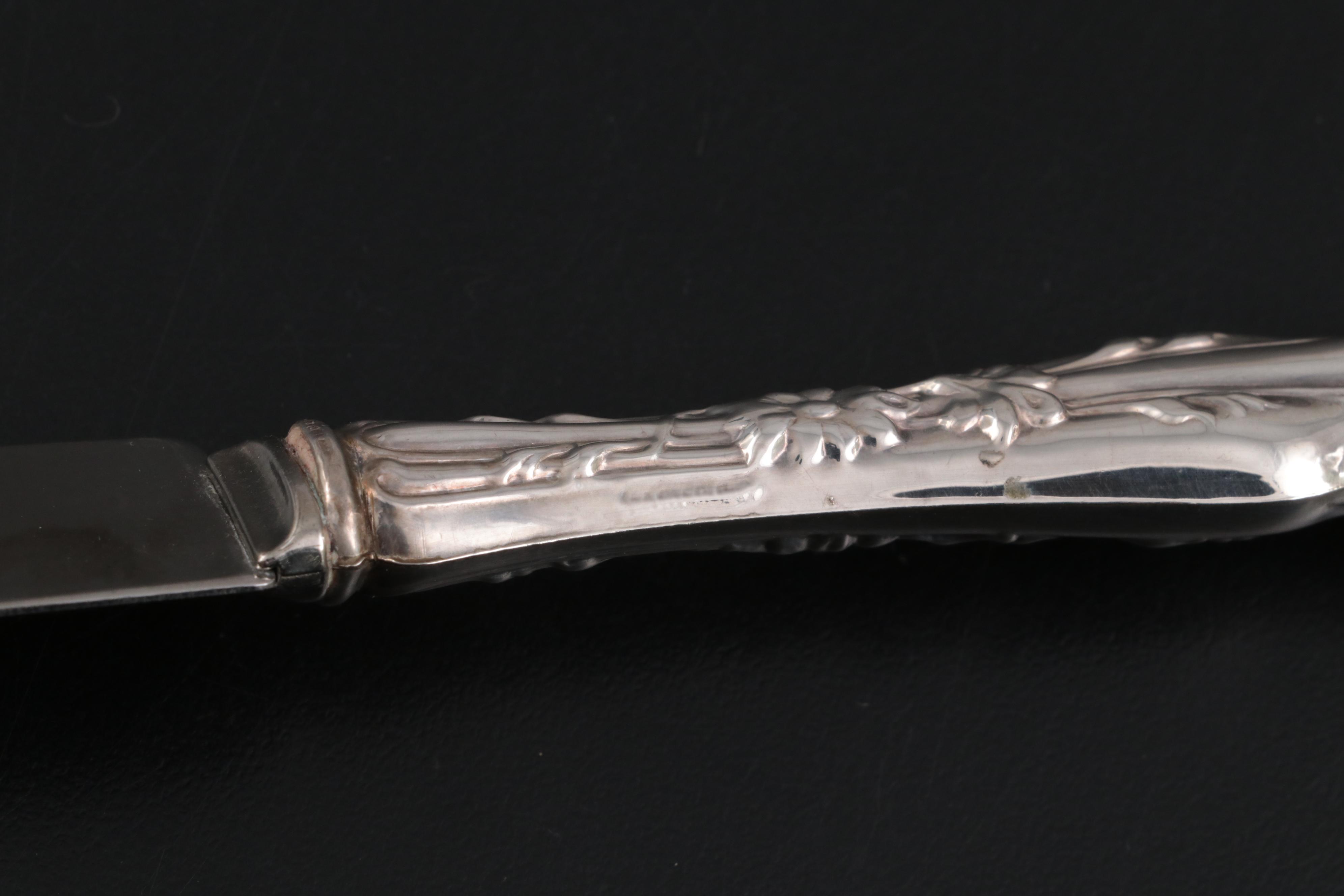 Hamilton Weighted Sterling Creamer and Sugar Bowl with Raimond Cake Knife