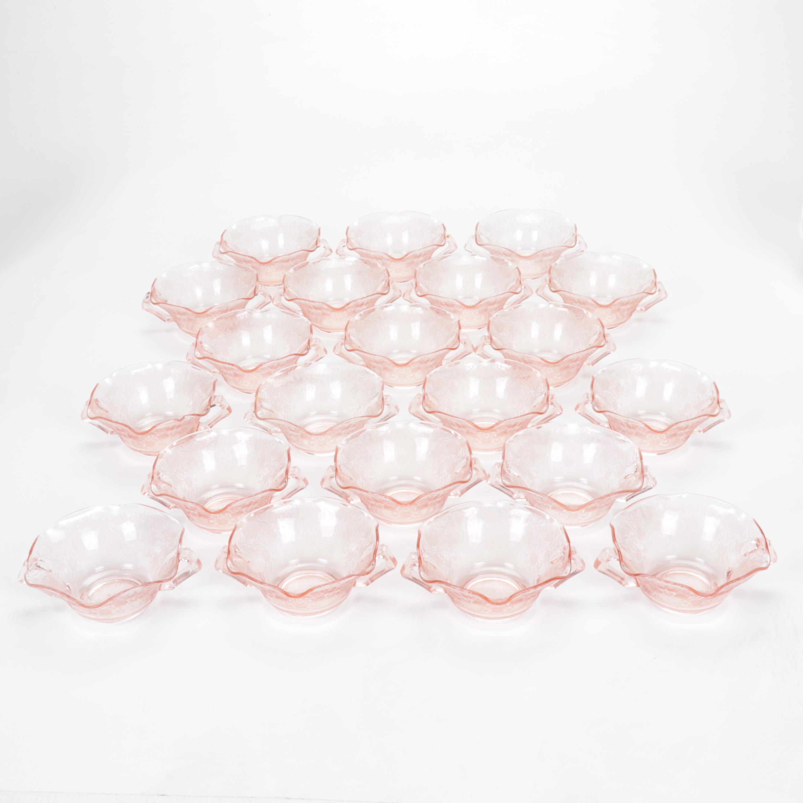 Hazel-Atlas "Florentine" Pink Depression Glass Bowls with Other Tableware