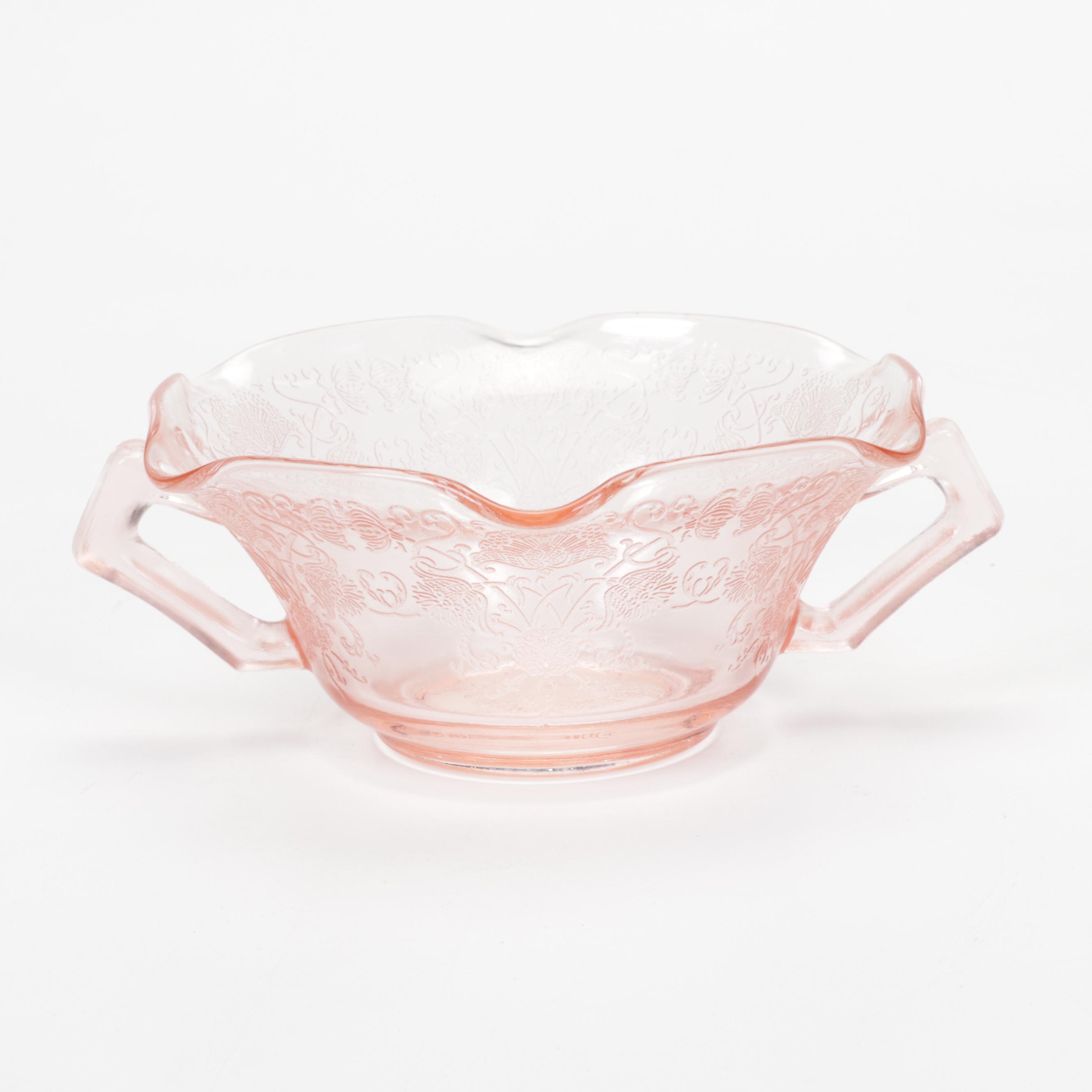 Hazel-Atlas "Florentine" Pink Depression Glass Bowls with Other Tableware