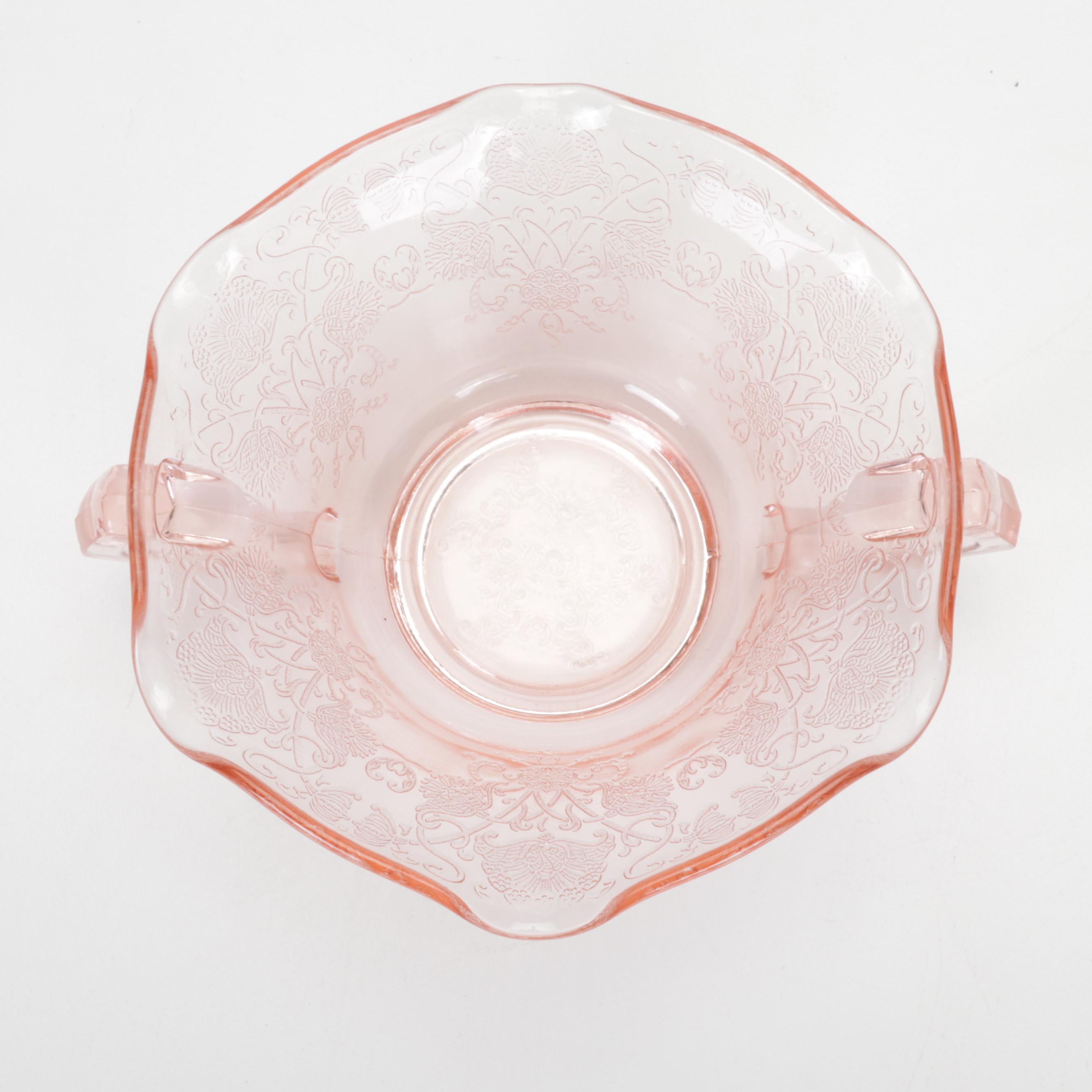 Hazel-Atlas "Florentine" Pink Depression Glass Bowls with Other Tableware