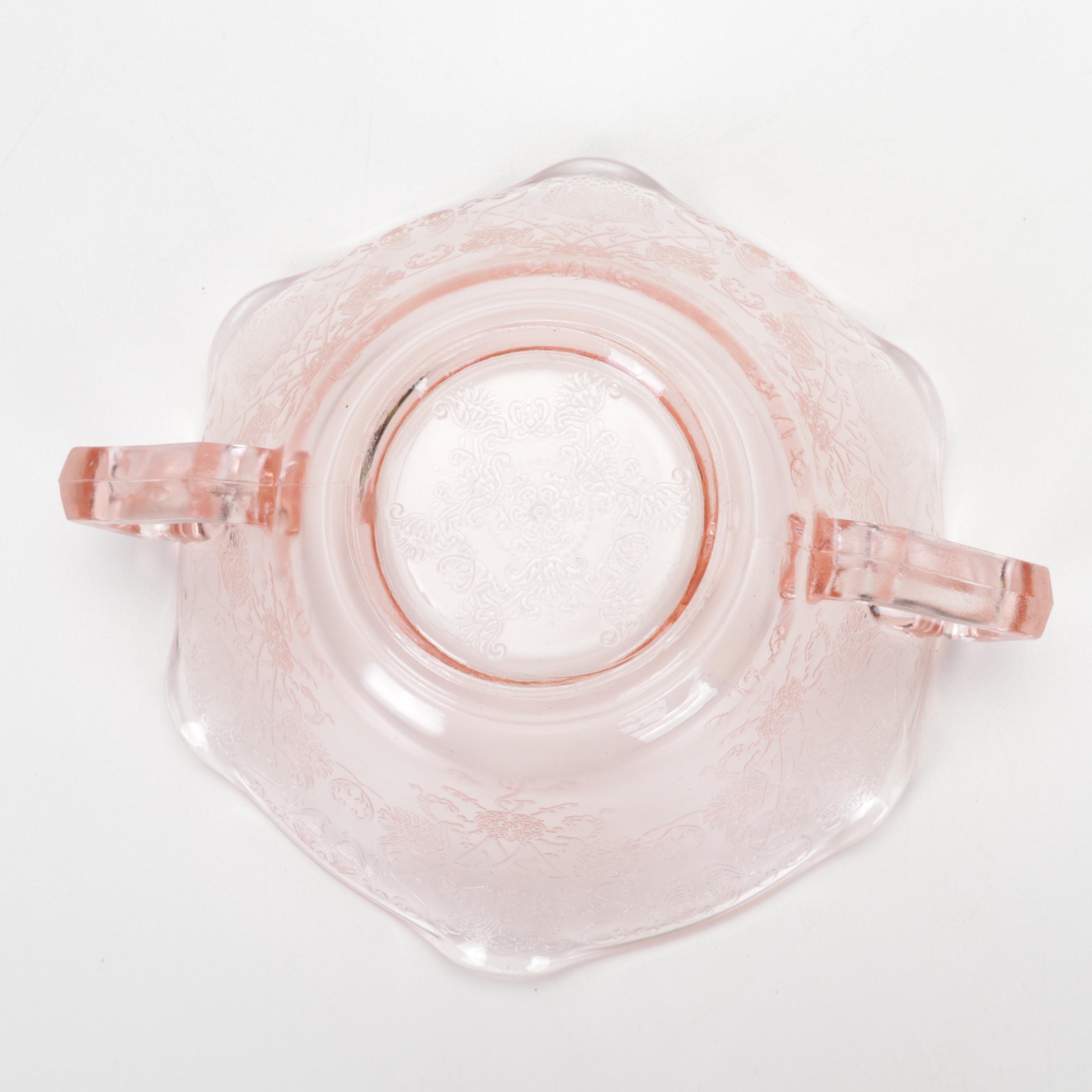 Hazel-Atlas "Florentine" Pink Depression Glass Bowls with Other Tableware