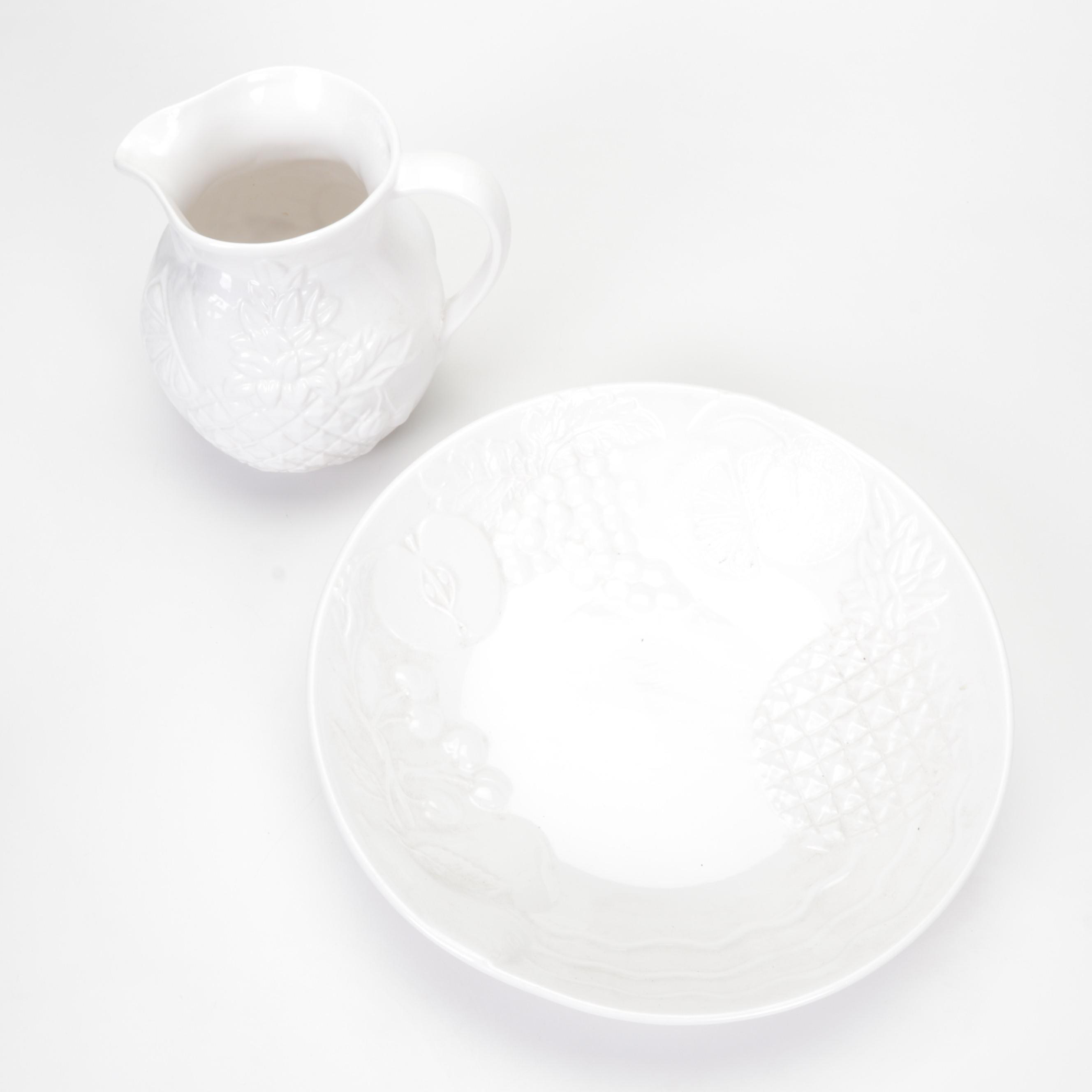 Hazel-Atlas "Florentine" Pink Depression Glass Bowls with Other Tableware