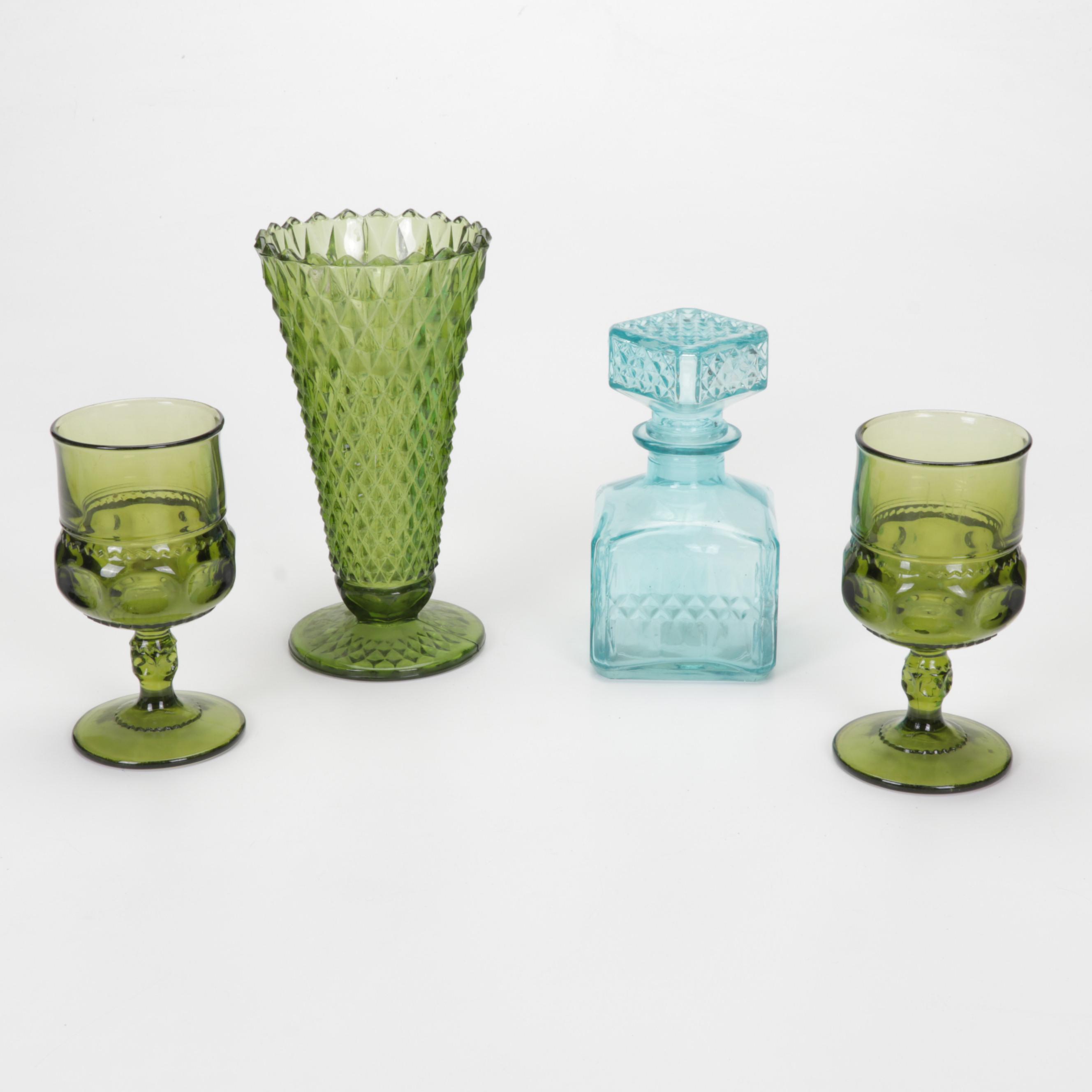 Hazel-Atlas "Florentine" Pink Depression Glass Bowls with Other Tableware