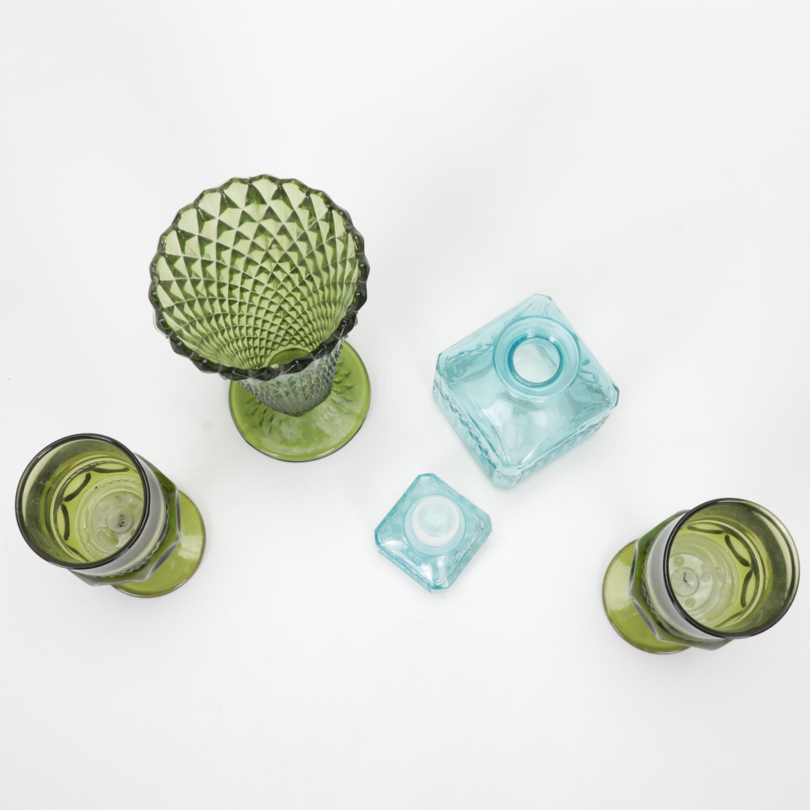 Hazel-Atlas "Florentine" Pink Depression Glass Bowls with Other Tableware