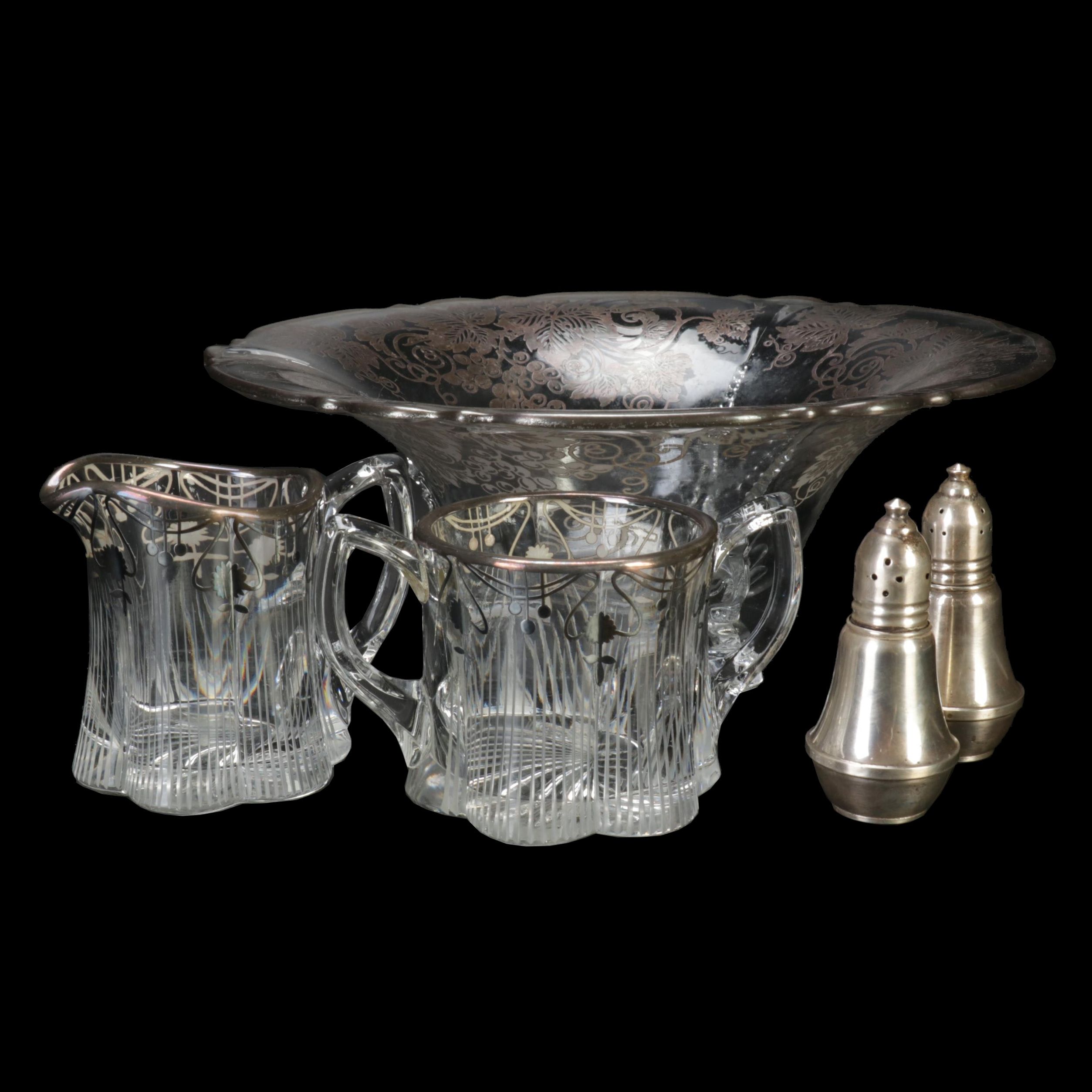 Duchin Weighted Sterling Silver Shakers with Other Silver Overlay Glass