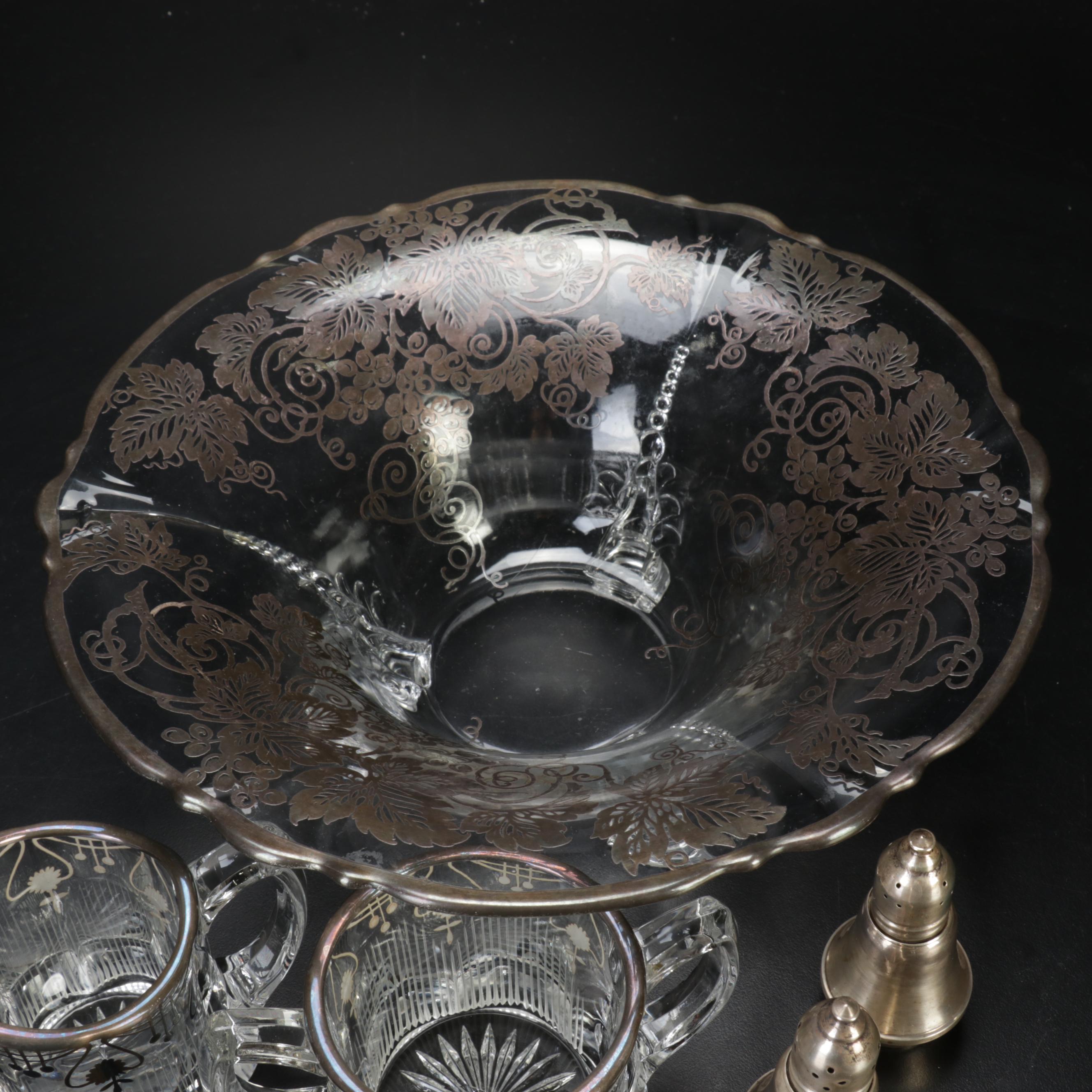 Duchin Weighted Sterling Silver Shakers with Other Silver Overlay Glass