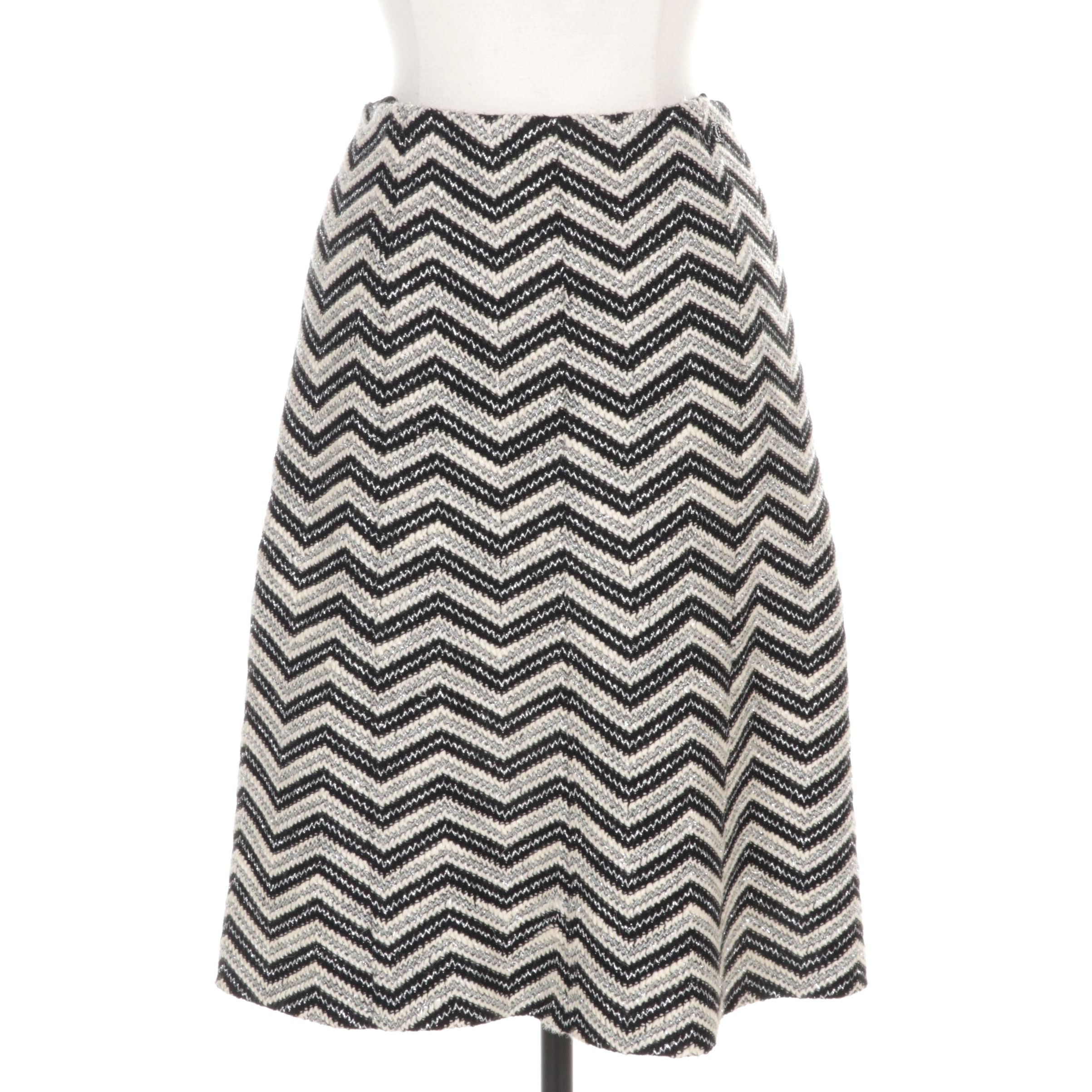 Chanel Chevron Patterned Wool Blend Skirt with Metallic Threads