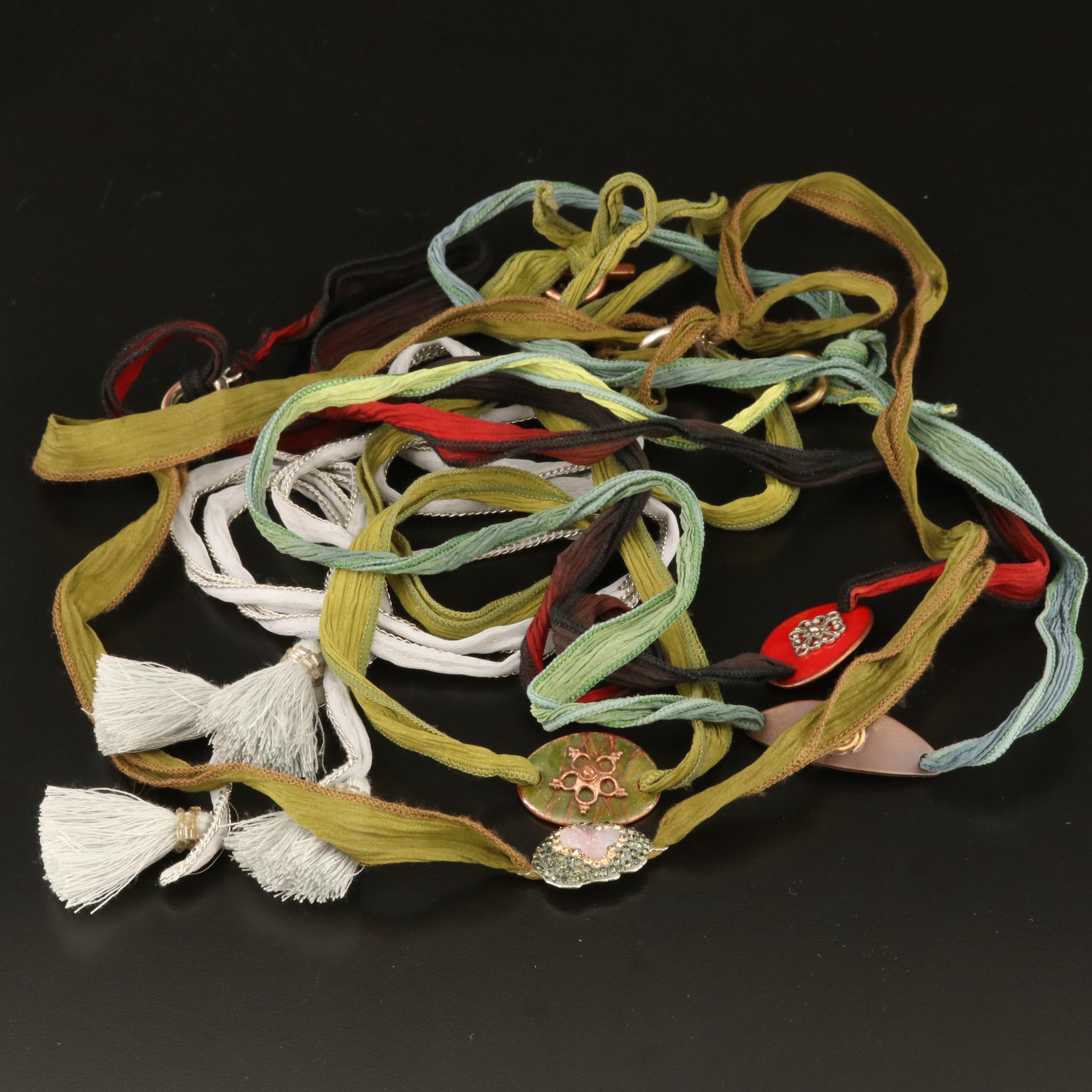 Sautoir with Tassels and Wrap Bracelets Including Druzy and Rhinestone