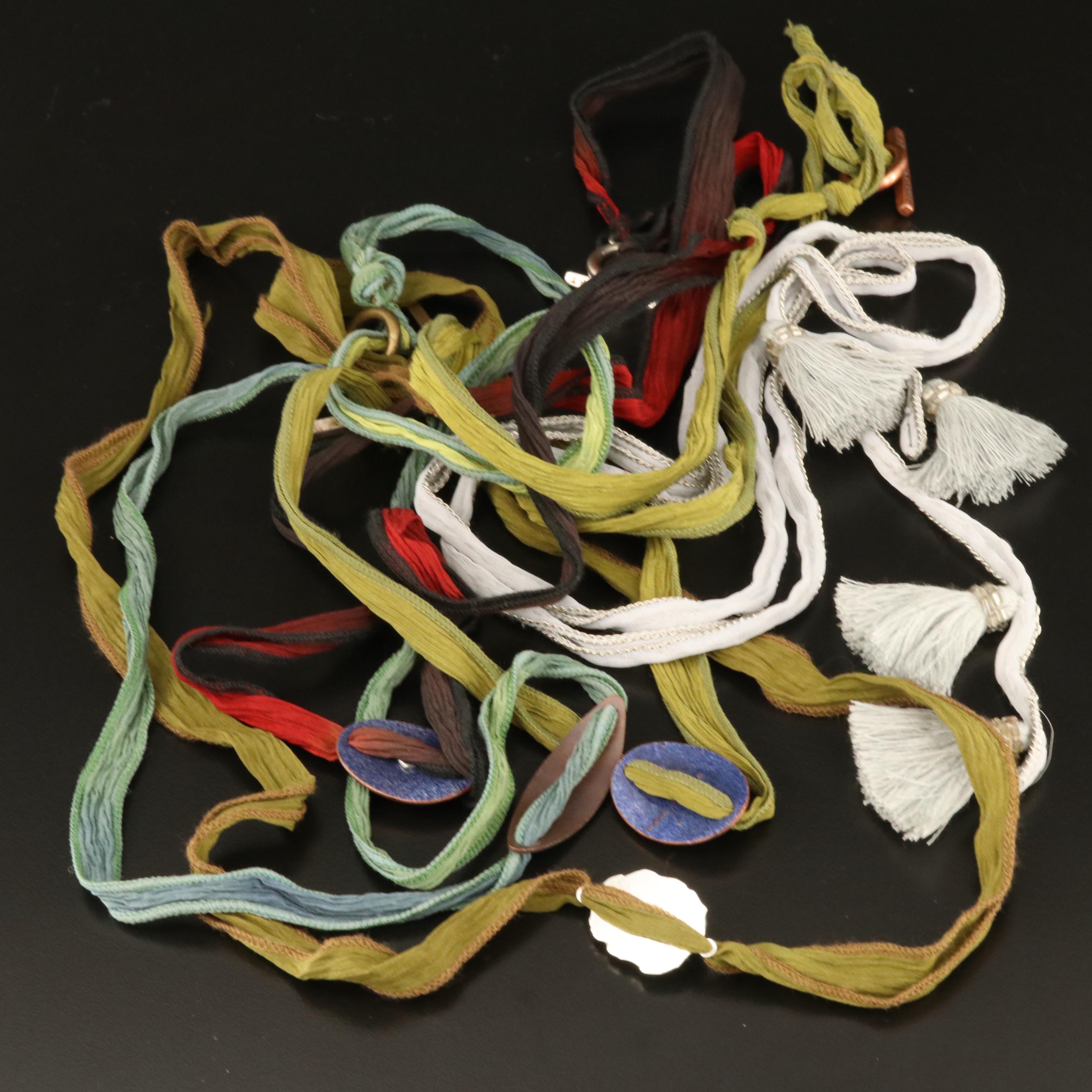 Sautoir with Tassels and Wrap Bracelets Including Druzy and Rhinestone