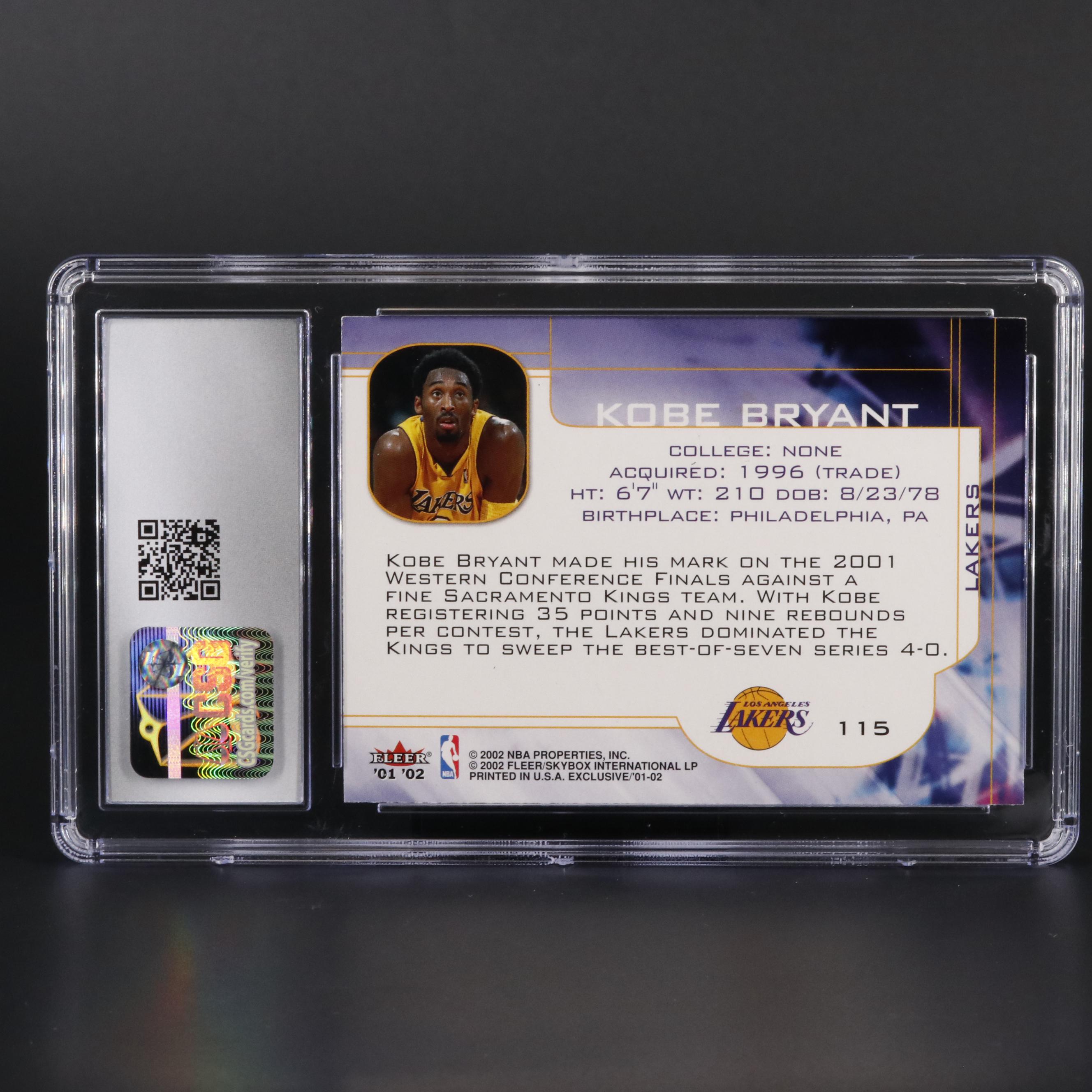 2001 Fleer Exclusive Kobe Bryant #115 Graded CSG Mint 8 Basketball Card