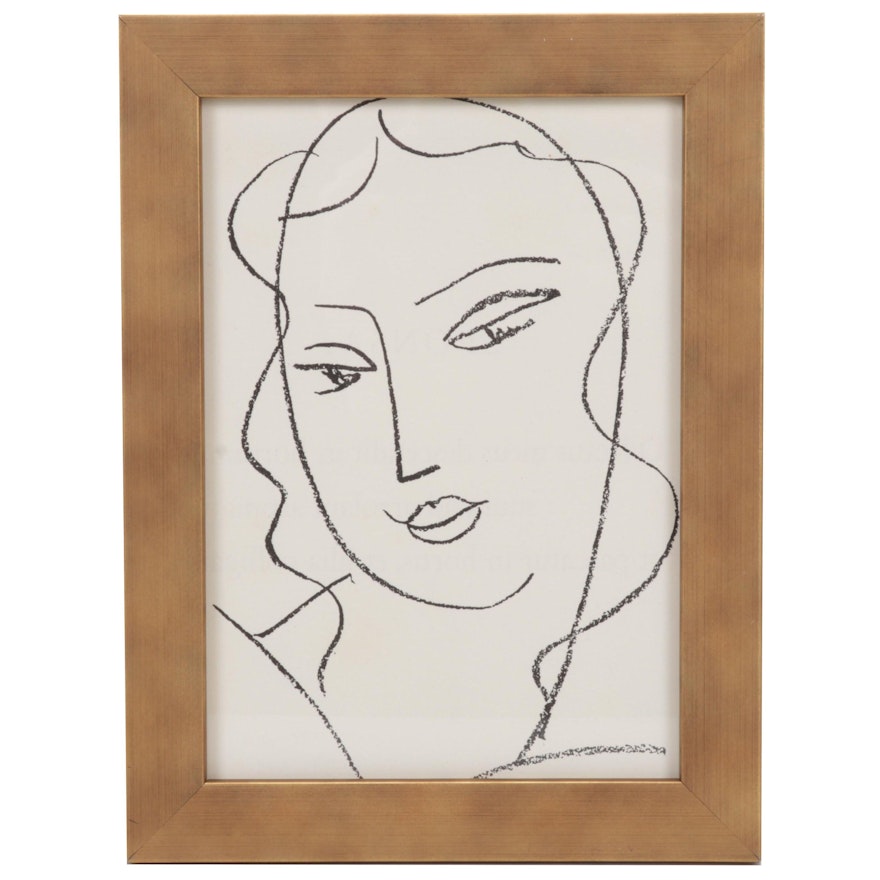 Portrait Lithograph After Henri Matisse "Tête voilée," Circa 1965