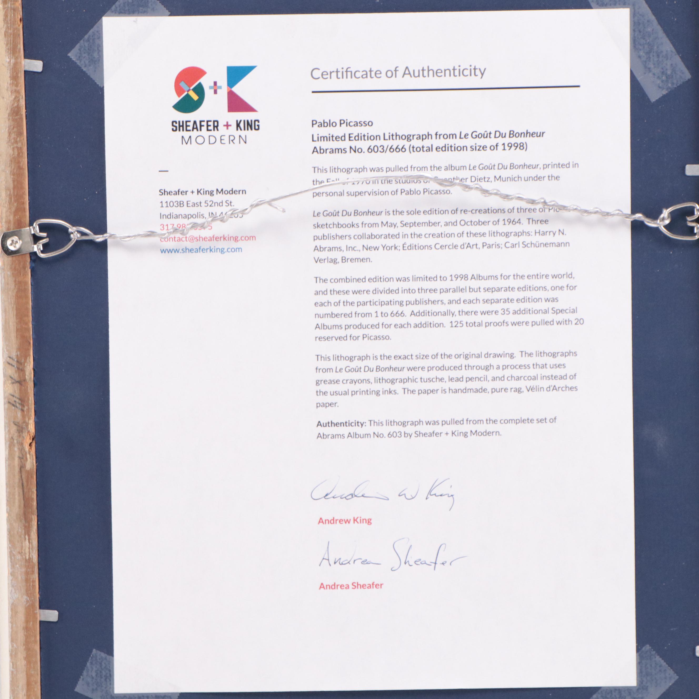 Pablo Picasso Lithograph from "Le Goût du Bonheur," 1970