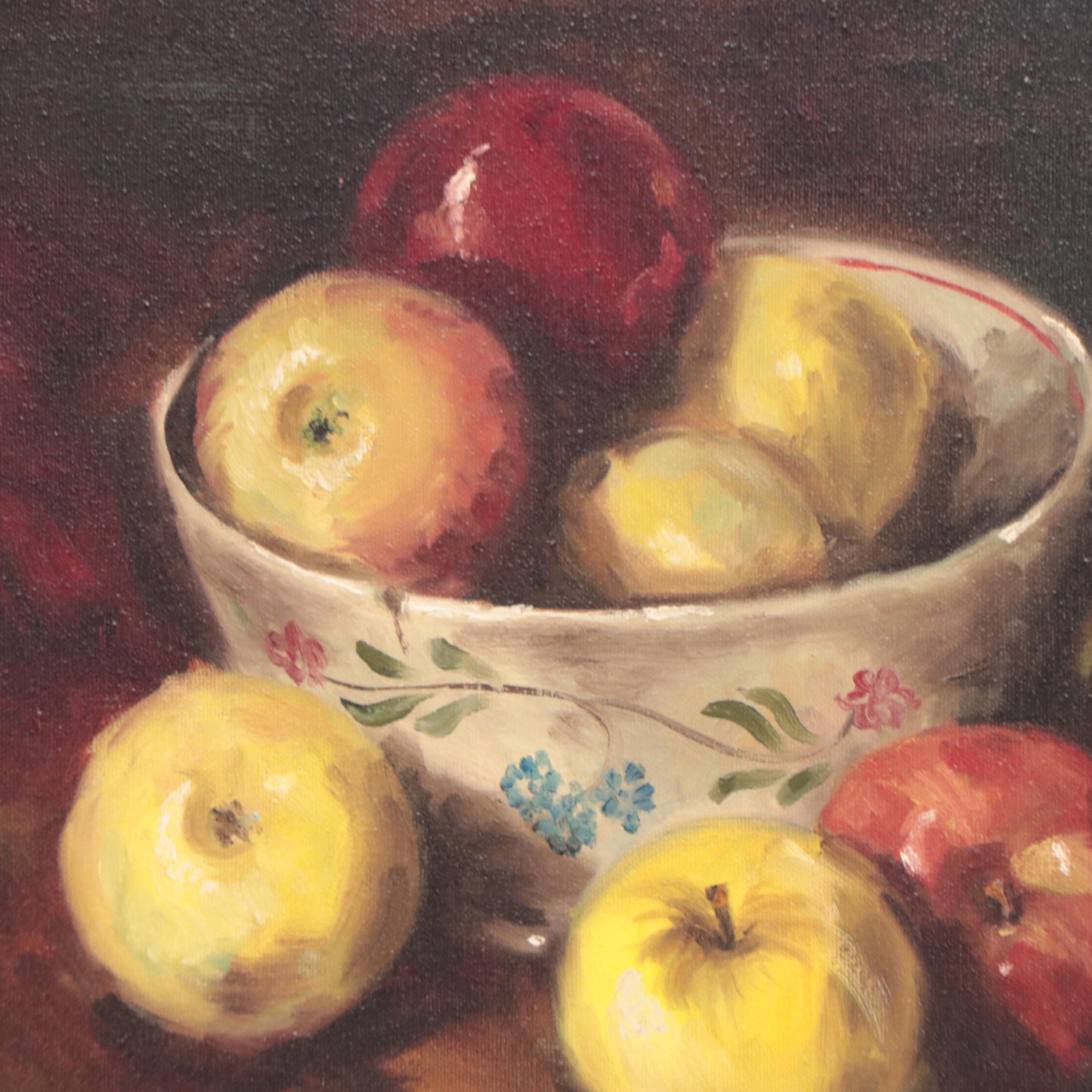 Sharon Collins Reynolds Still Life Oil Painting of Apples, Late 20th Century