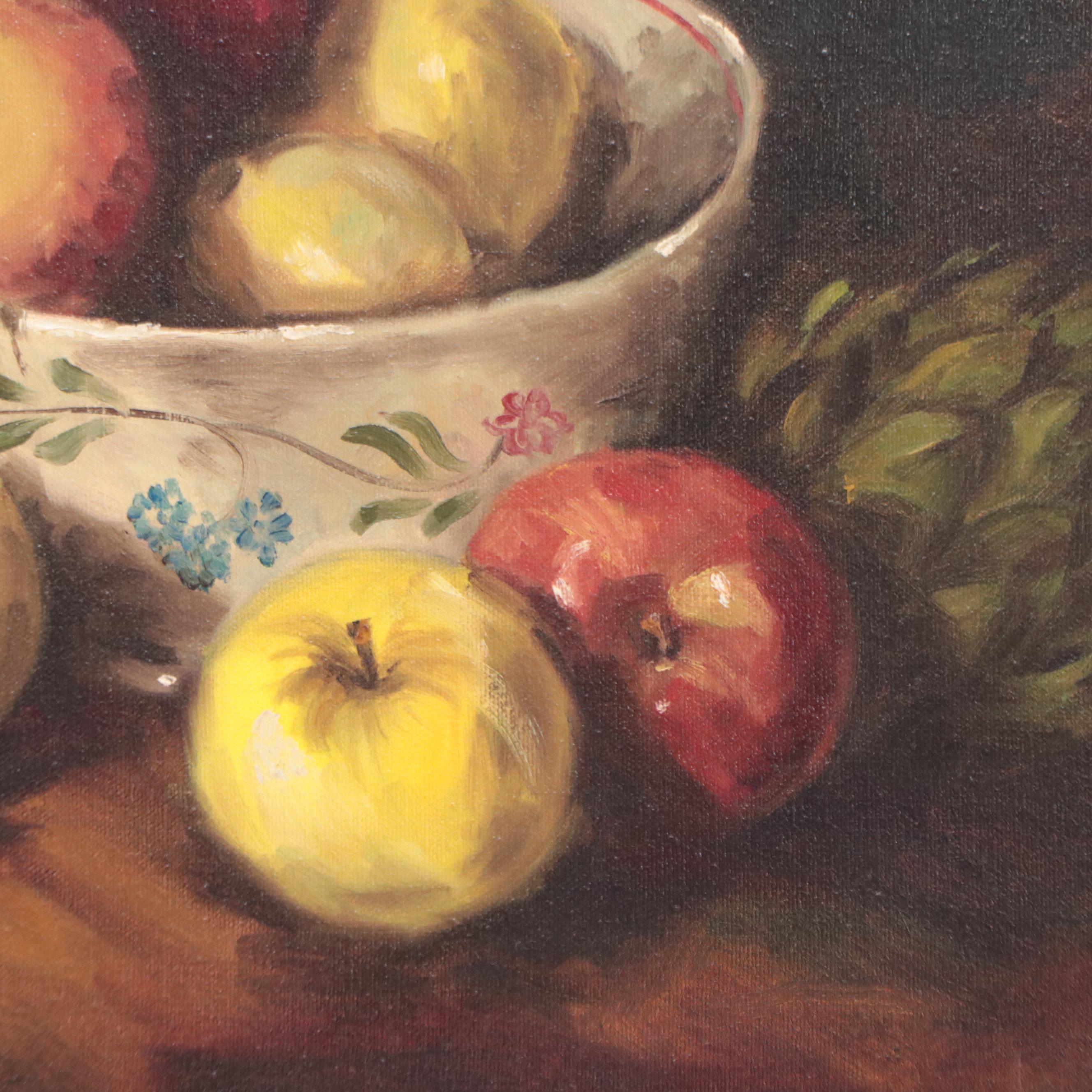 Sharon Collins Reynolds Still Life Oil Painting of Apples, Late 20th Century