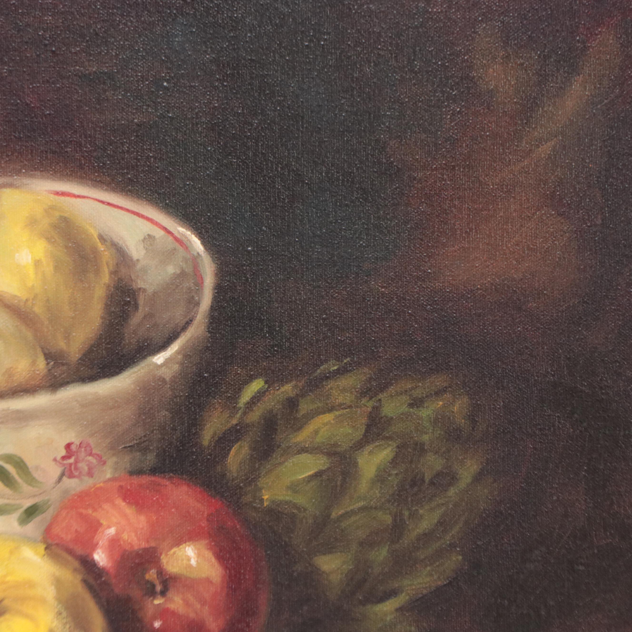 Sharon Collins Reynolds Still Life Oil Painting of Apples, Late 20th Century