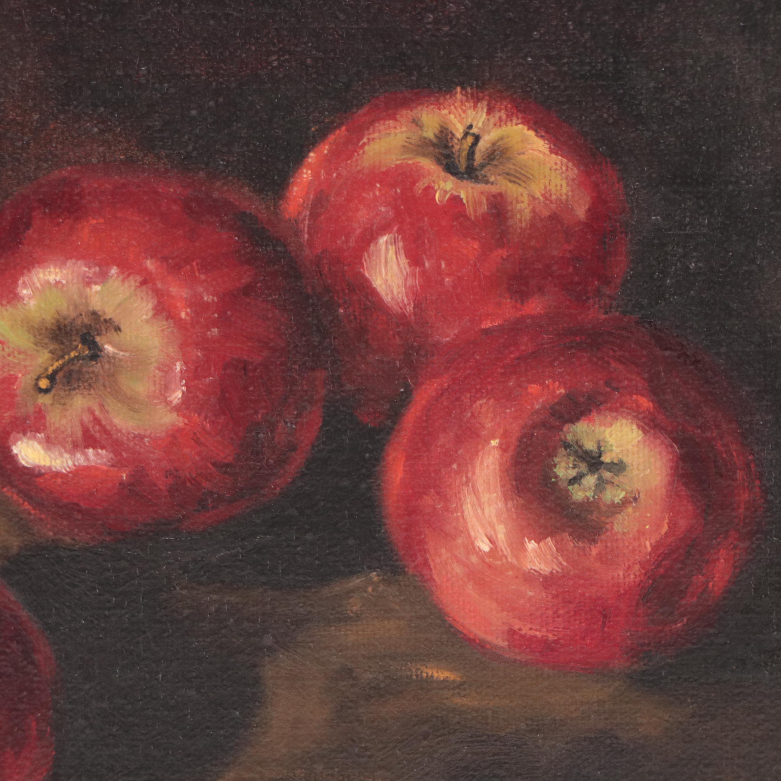 Sharon Collins Reynolds Still Life Oil Painting of Apples, Late 20th Century