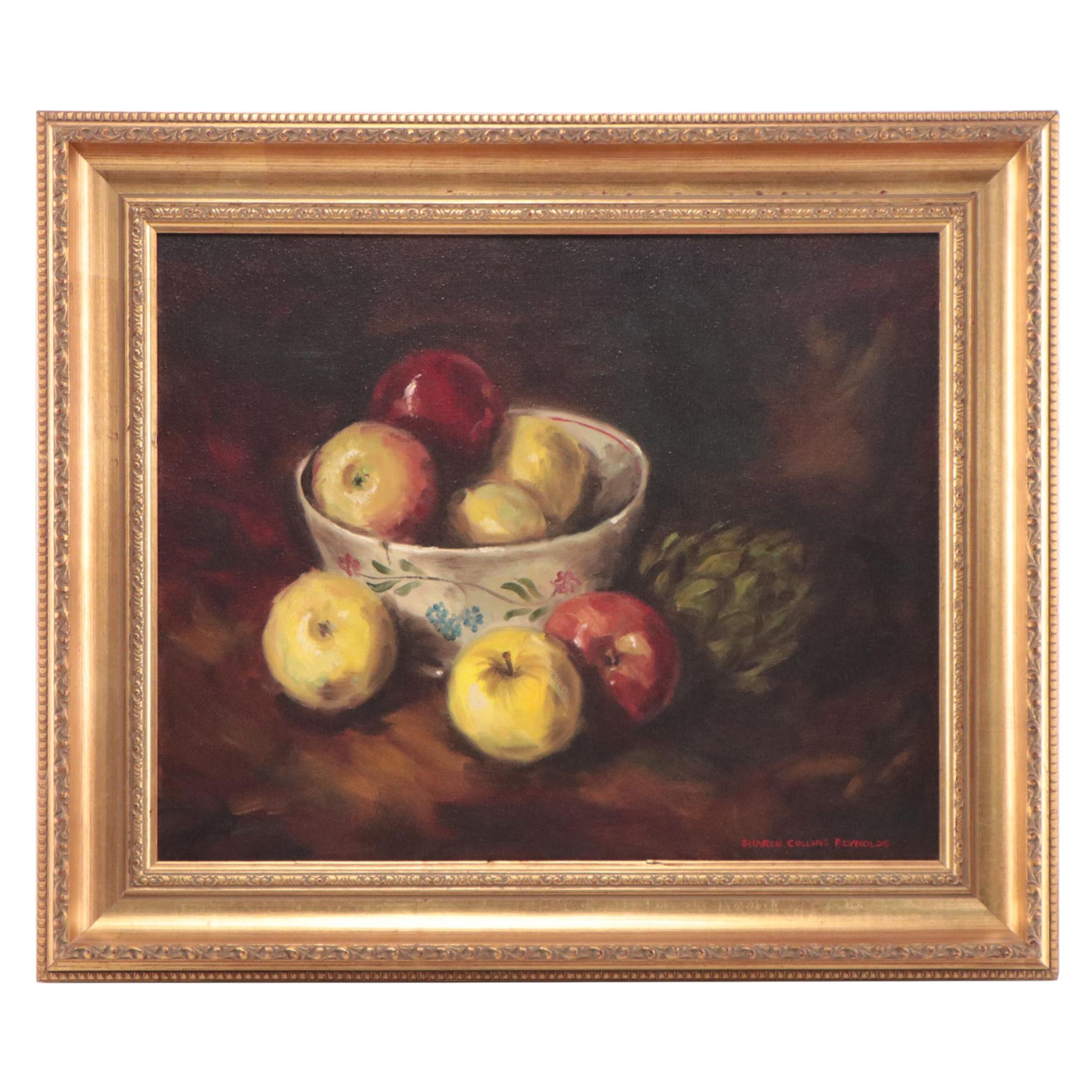 Sharon Collins Reynolds Still Life Oil Painting of Apples, Late 20th Century