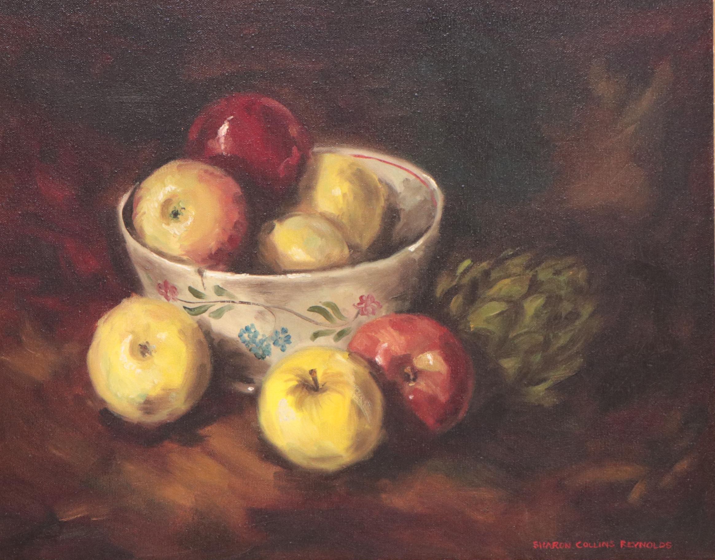Sharon Collins Reynolds Still Life Oil Painting of Apples, Late 20th Century