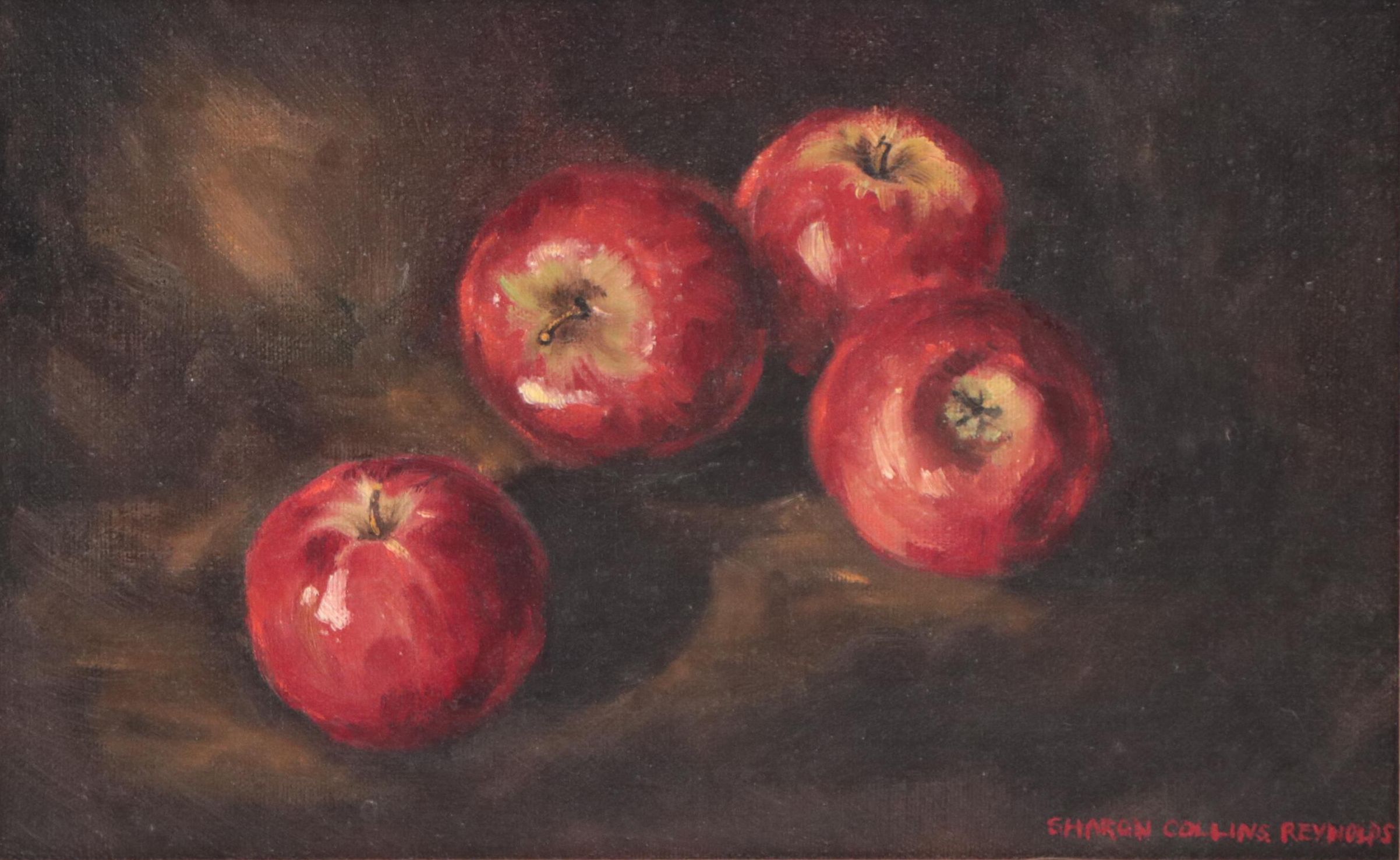 Sharon Collins Reynolds Still Life Oil Painting of Apples, Late 20th Century