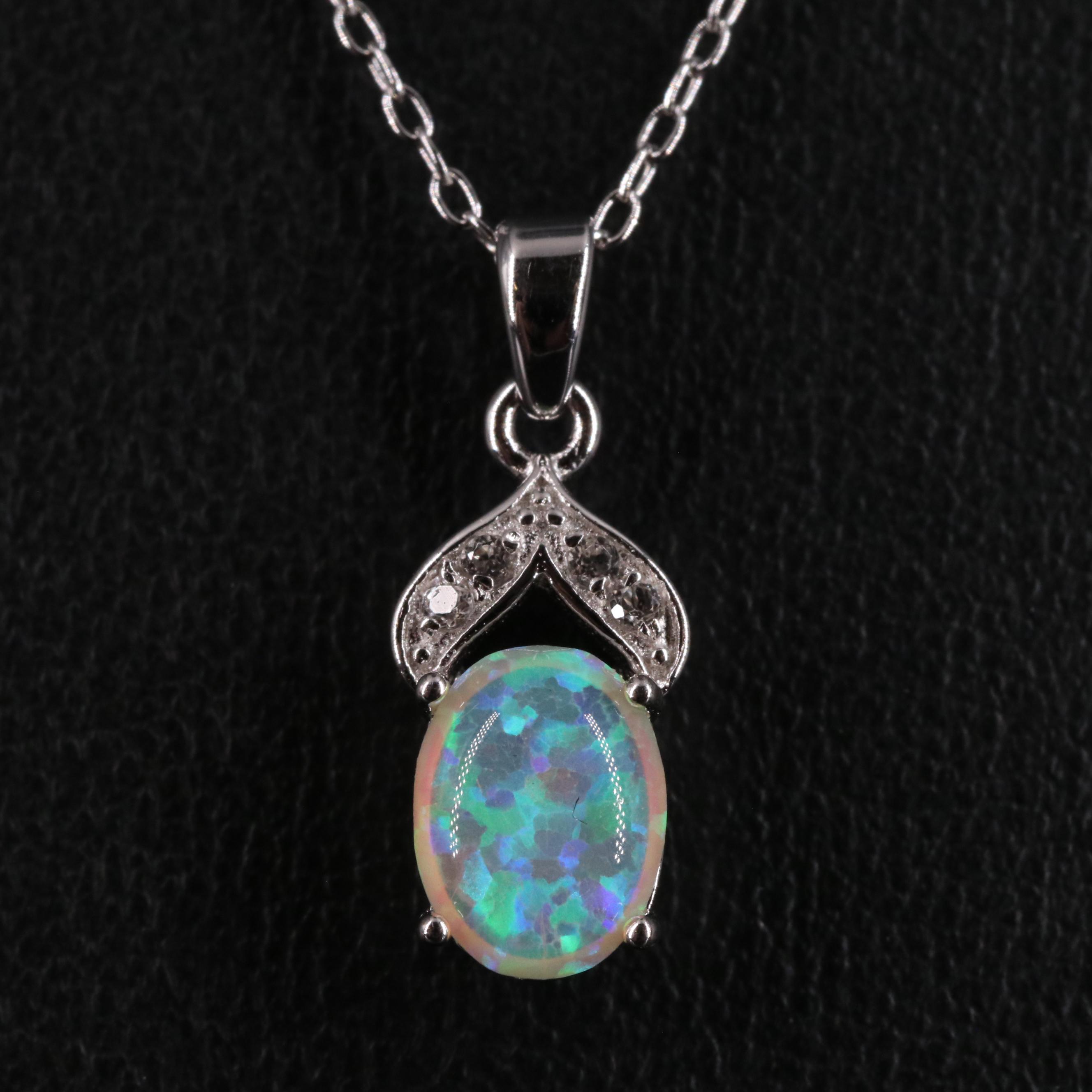 Sterling Silver Opal and Topaz Pendant Necklace