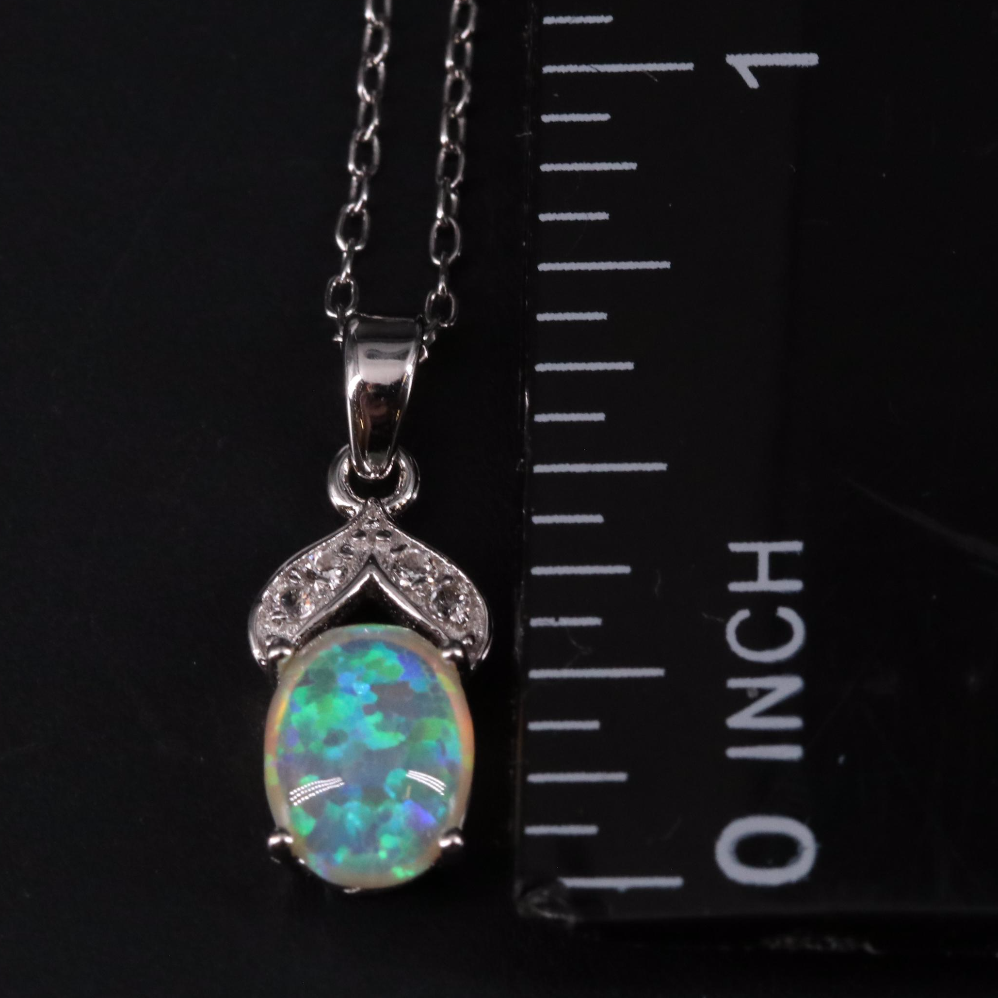 Sterling Silver Opal and Topaz Pendant Necklace