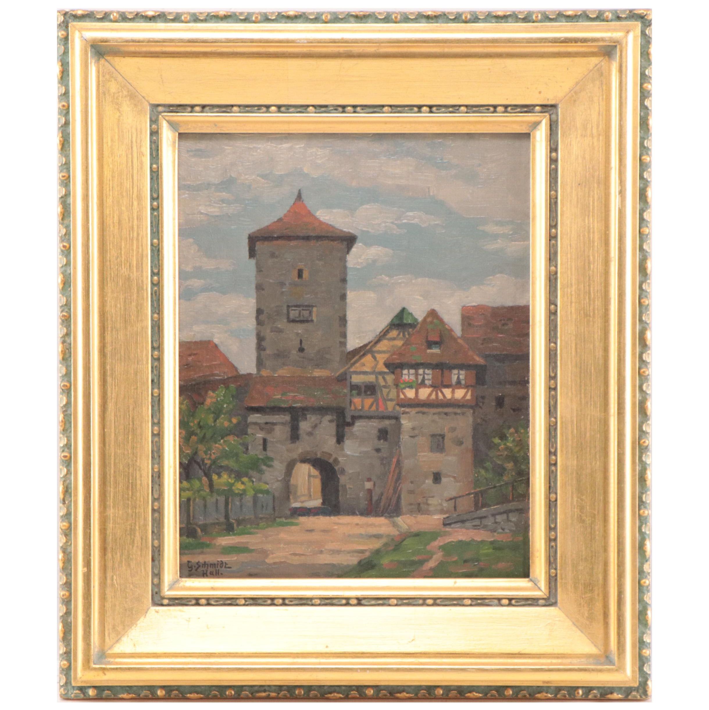 G. Schmidt Oil Painting of Swabian Hall, Mid-20th Century