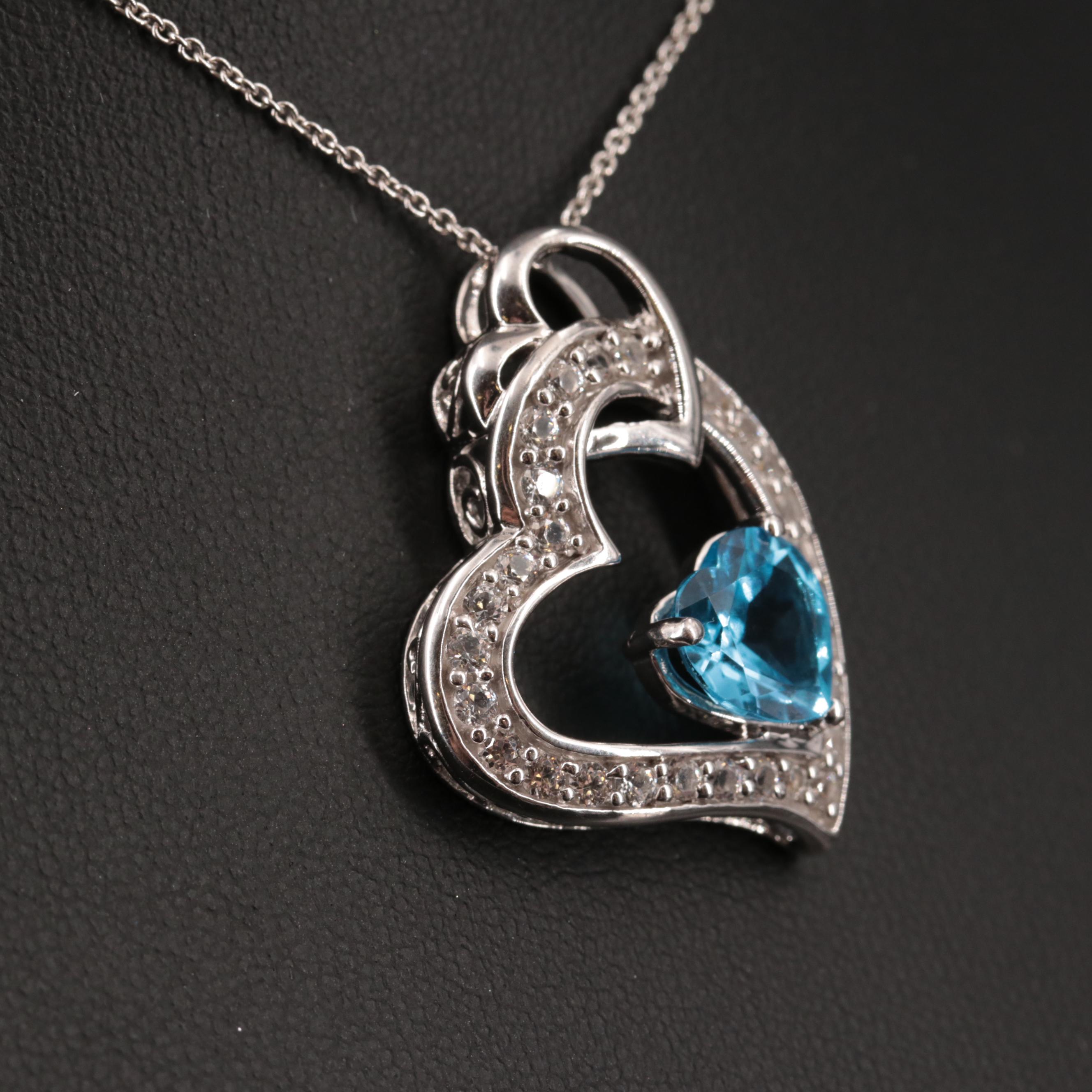 Sterling Silver Topaz and Sapphire Heart Necklace