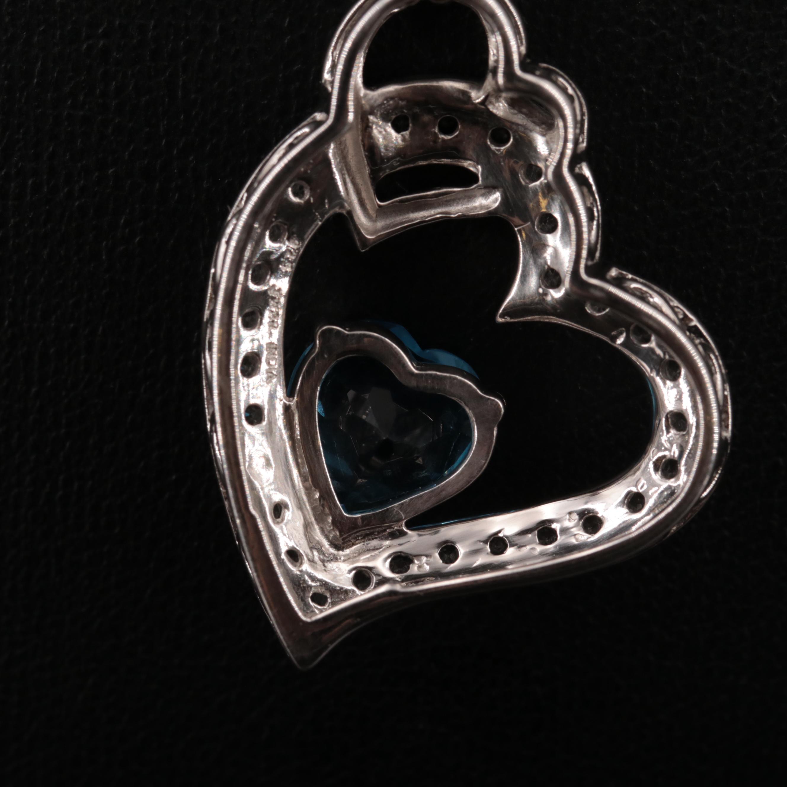 Sterling Silver Topaz and Sapphire Heart Necklace