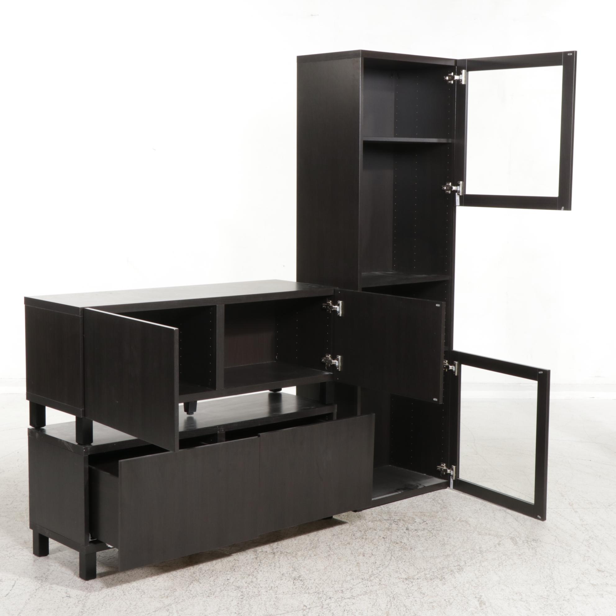 Pair of IKEA "Bestå" Media Cabinets and Tower