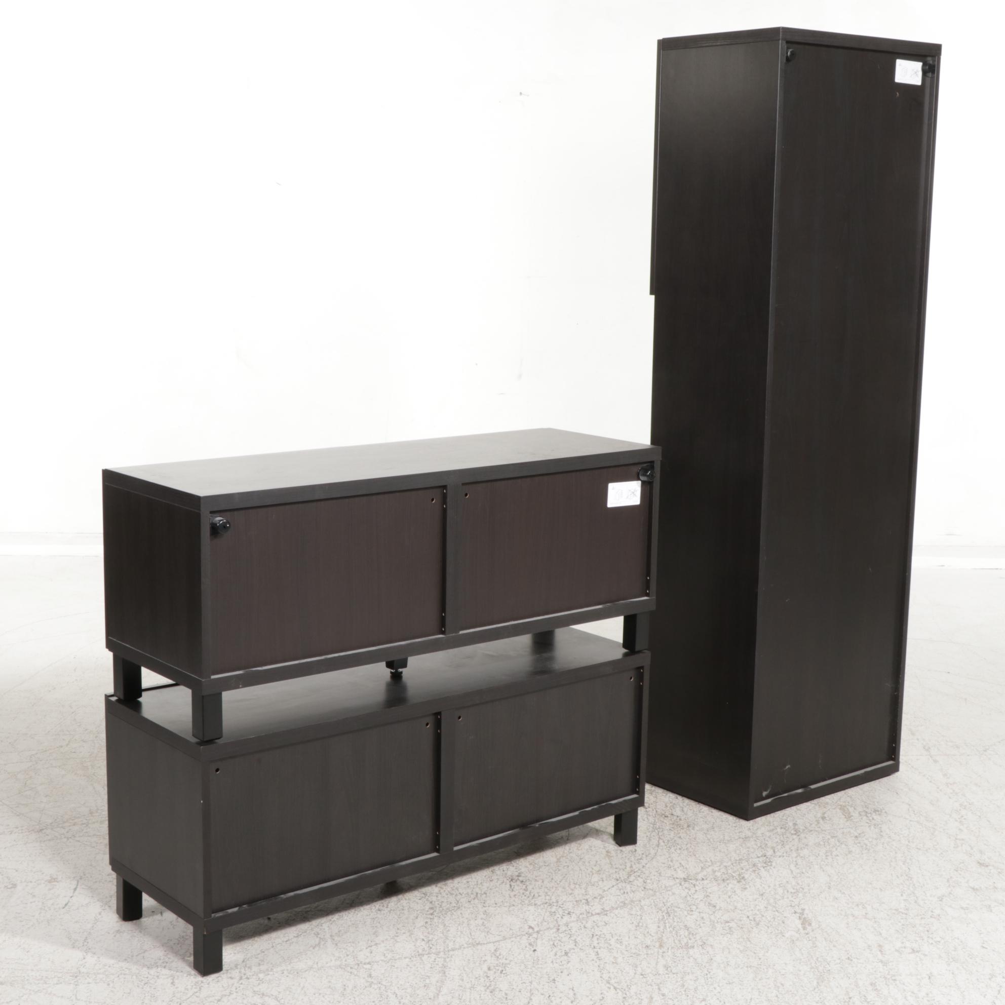 Pair of IKEA "Bestå" Media Cabinets and Tower