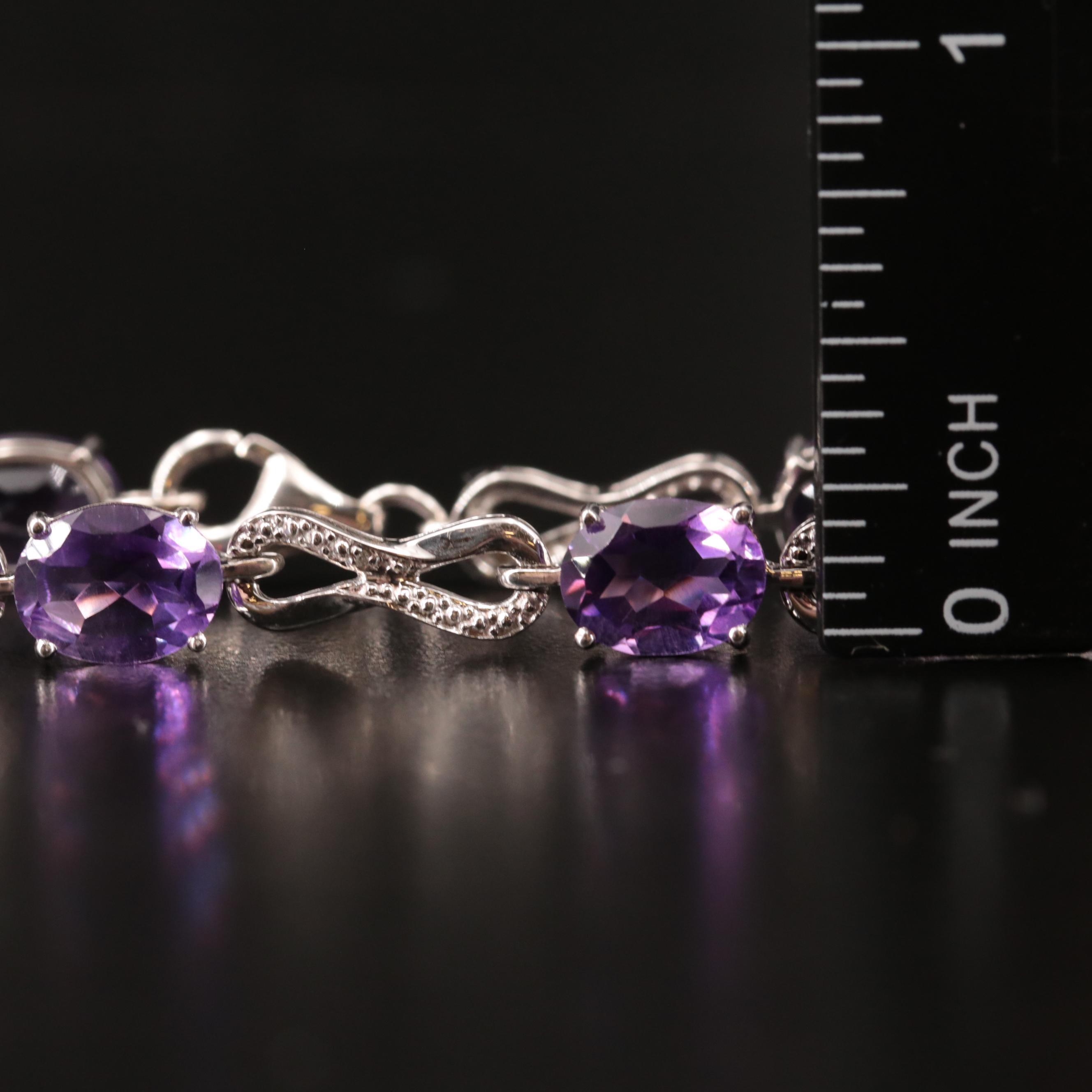 Sterling Silver Amethyst and Diamond Bracelet