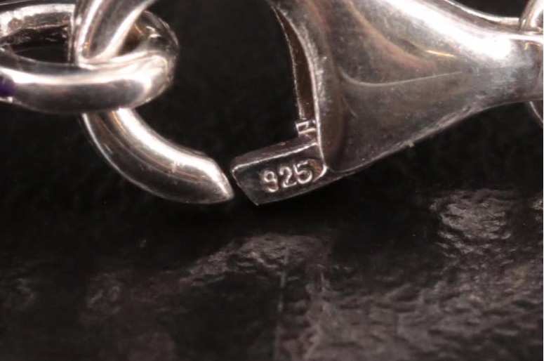 Sterling Silver Amethyst and Diamond Bracelet