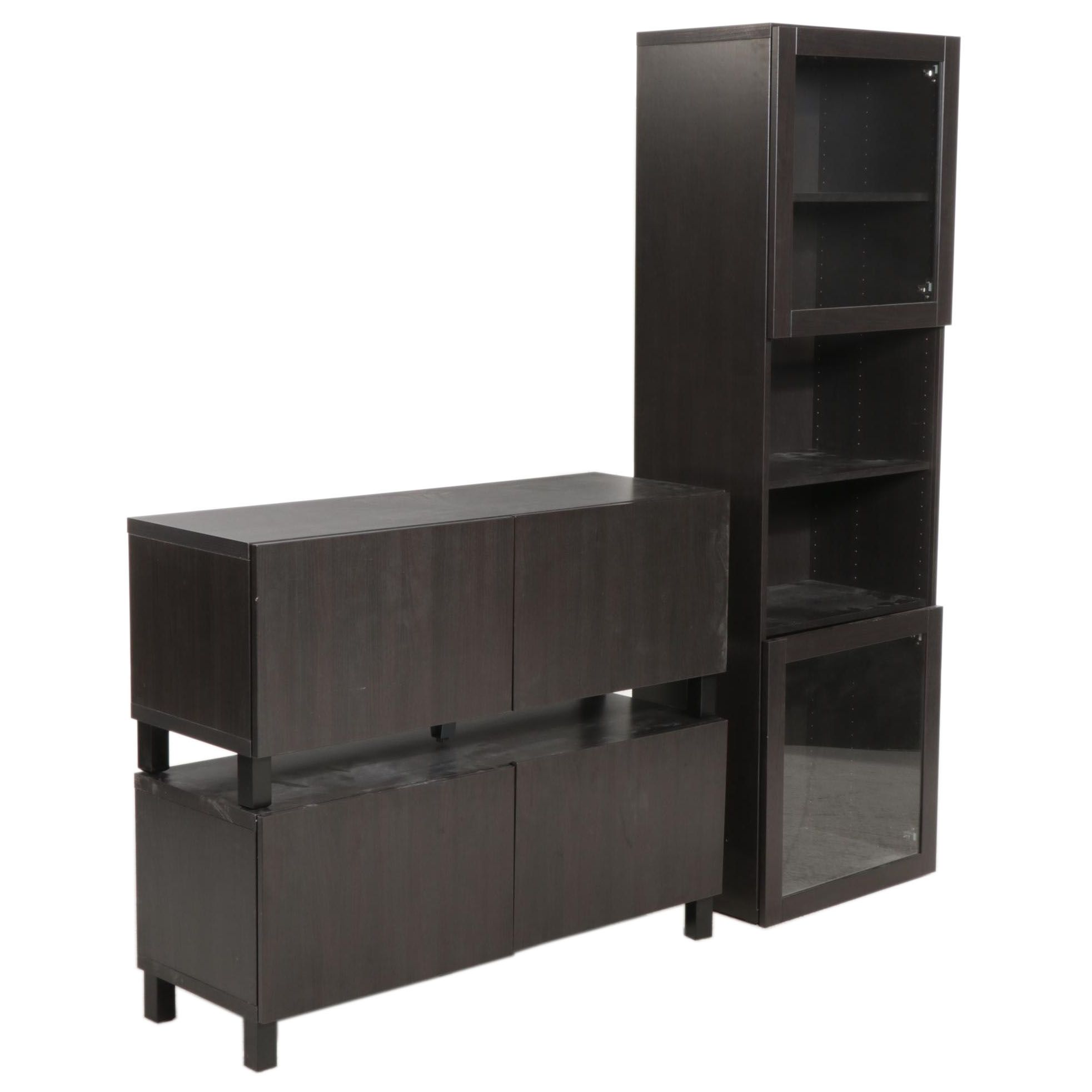 Pair of IKEA "Bestå" Media Cabinets and Tower