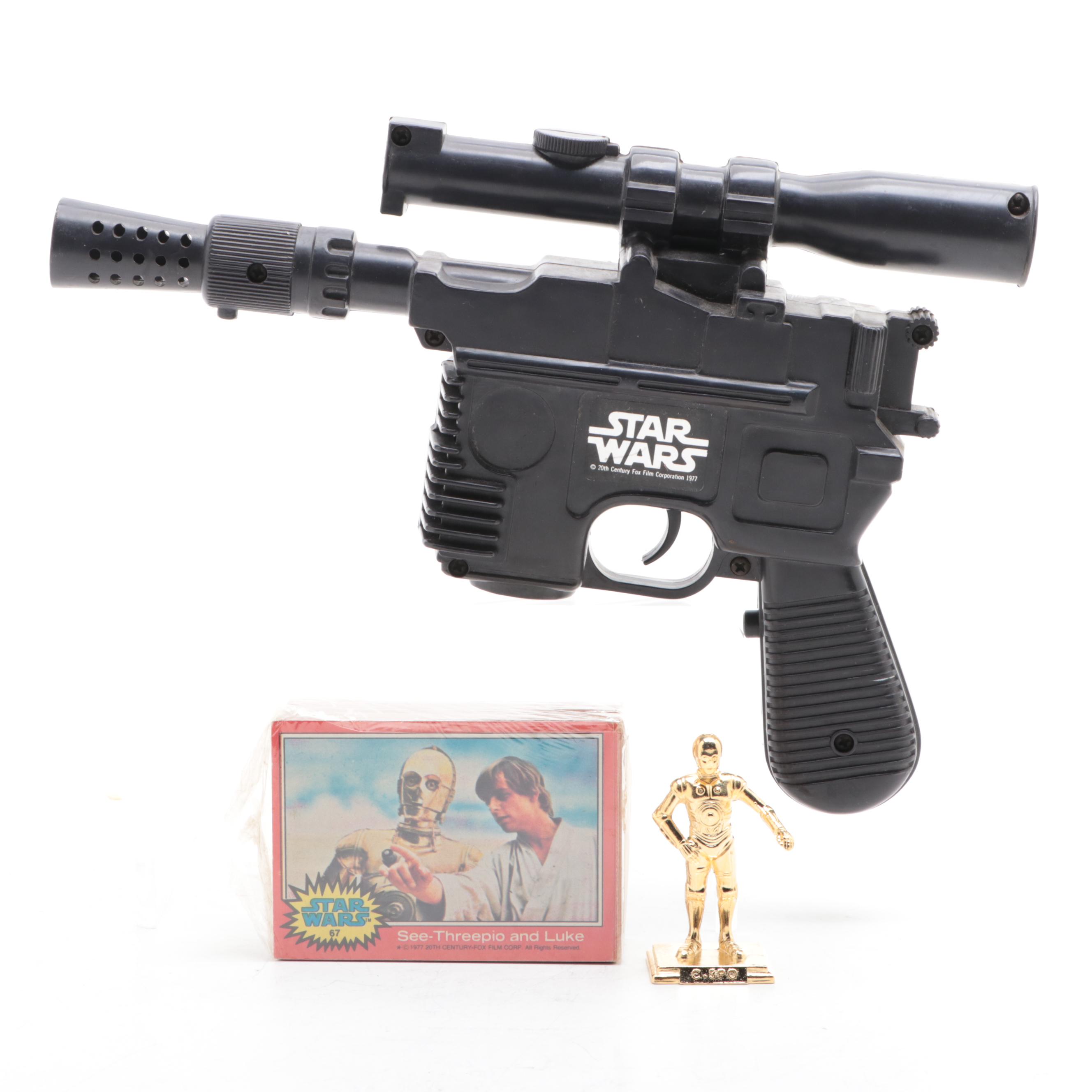 Topps Star Wars Trading Cards, Toy Gun and 3-CPO Figurine, Mid to Late 20th C.