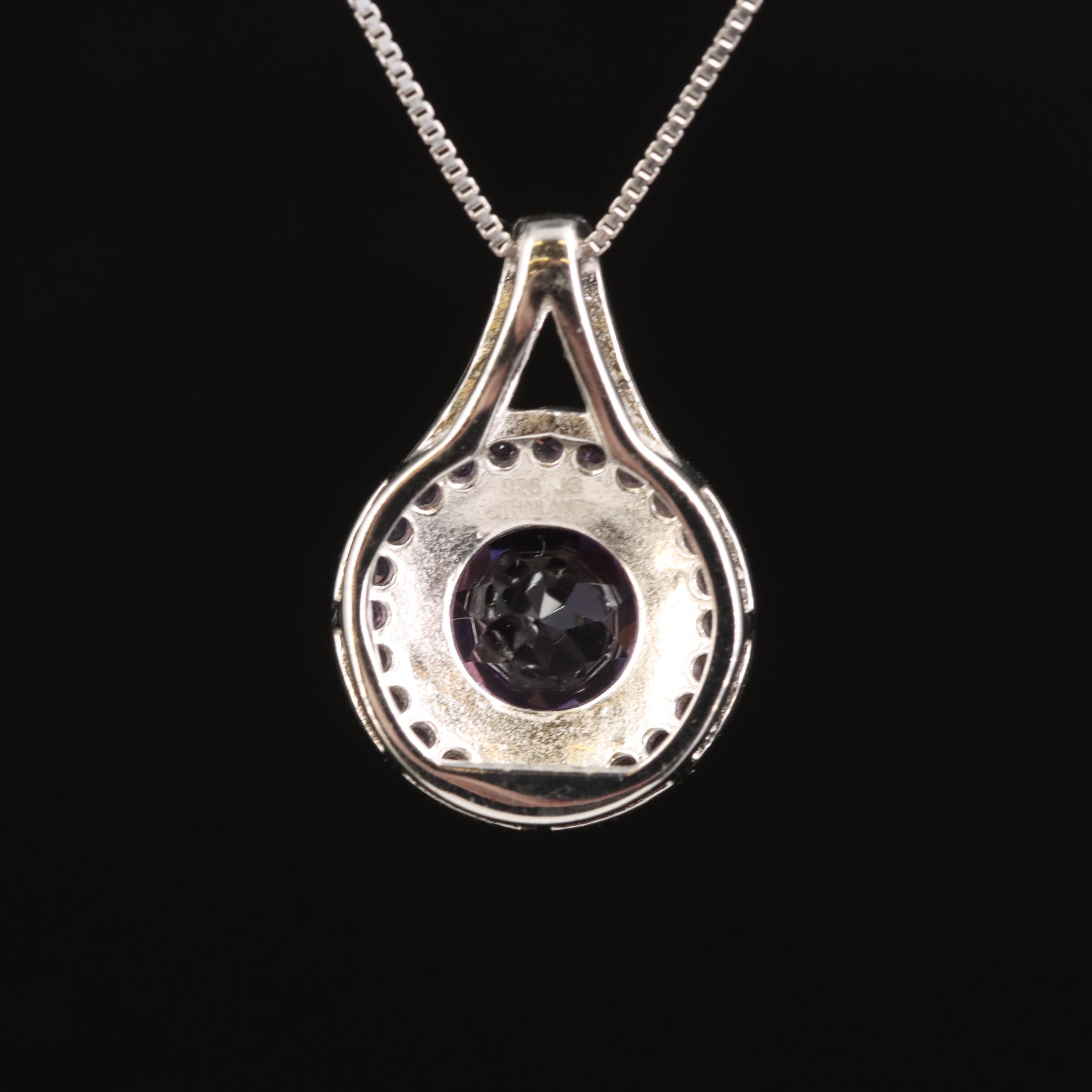Sterling Amethyst Halo Pendant Necklace