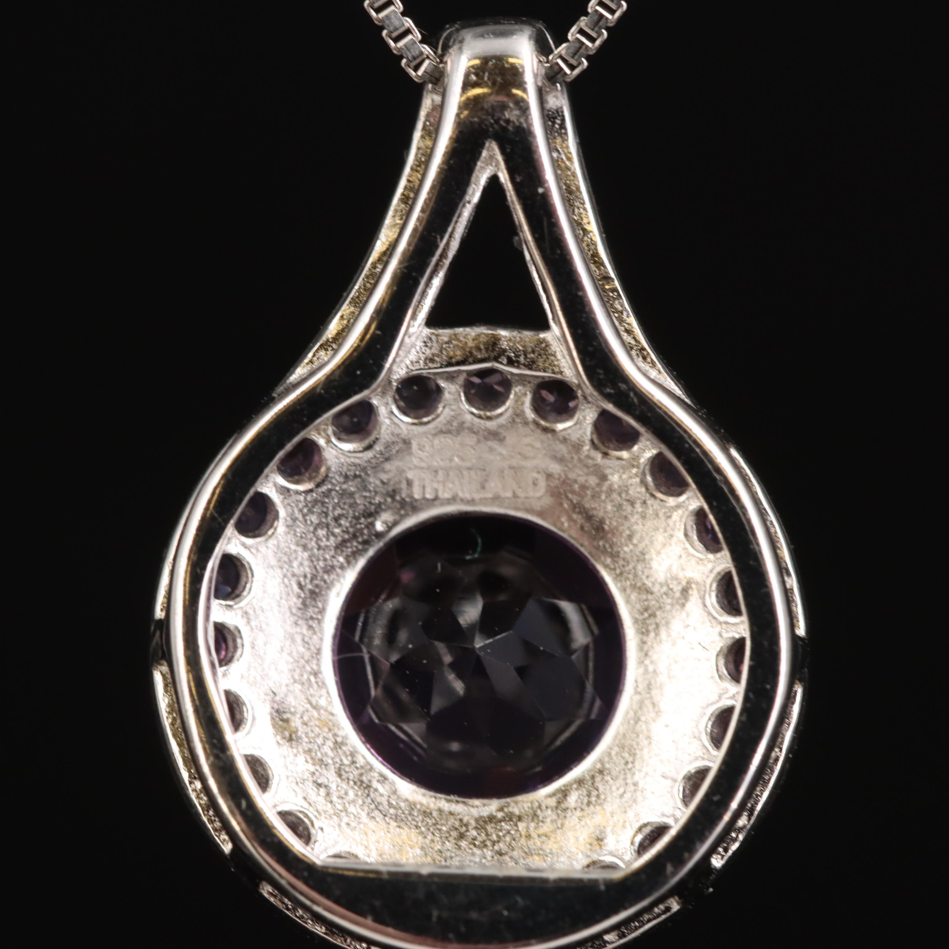 Sterling Amethyst Halo Pendant Necklace