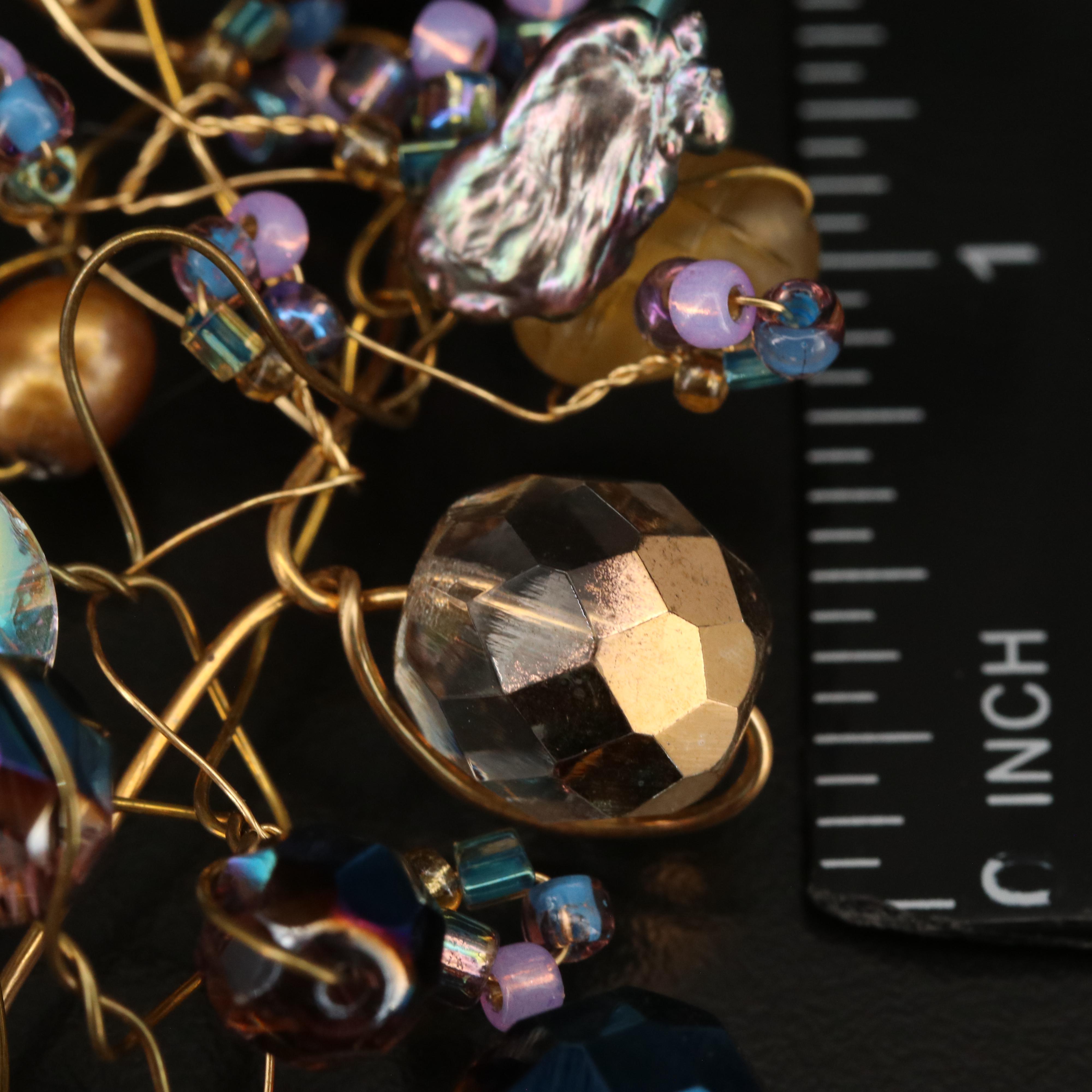 Wire Wrapped Glass Freeform Necklaces and Earrings