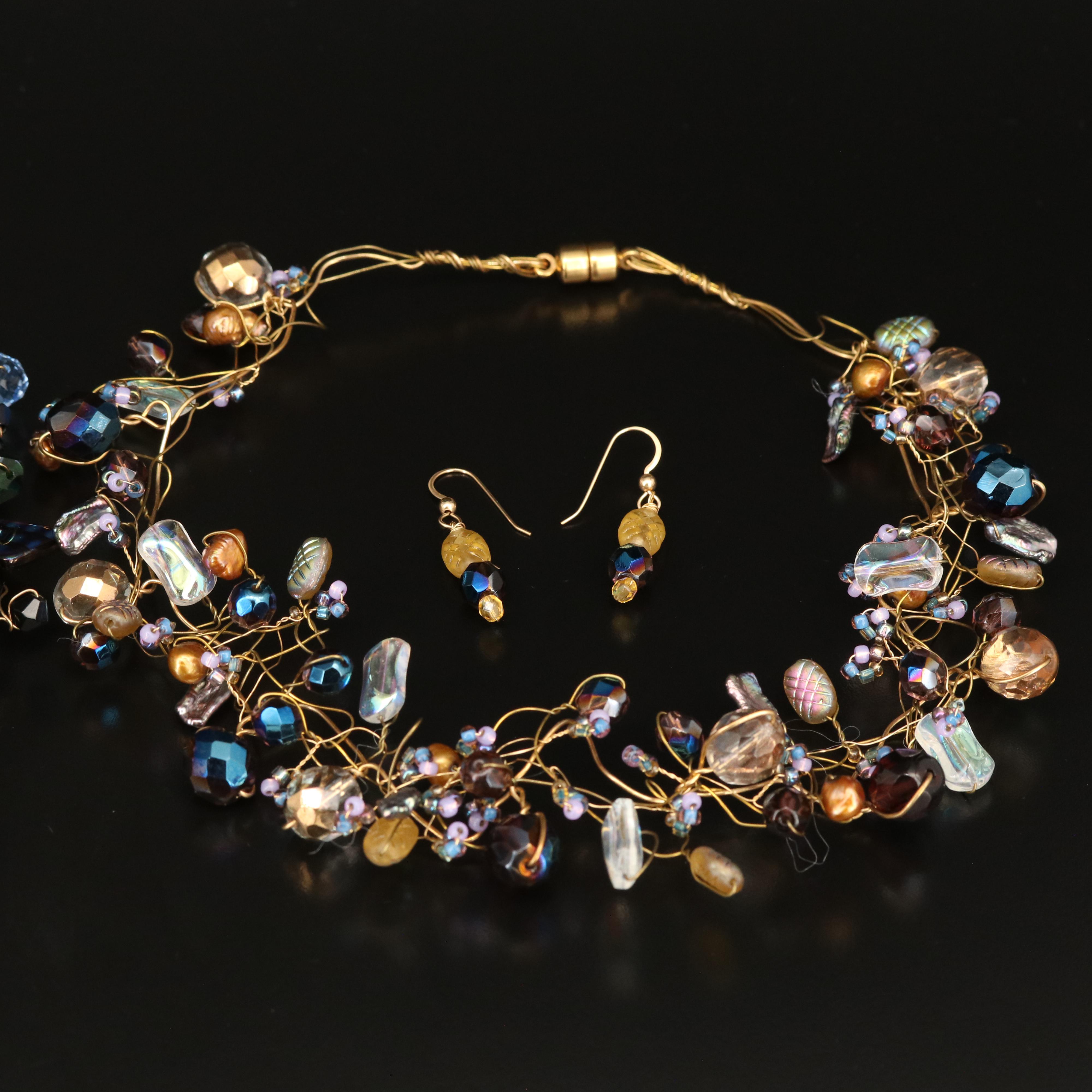 Wire Wrapped Glass Freeform Necklaces and Earrings