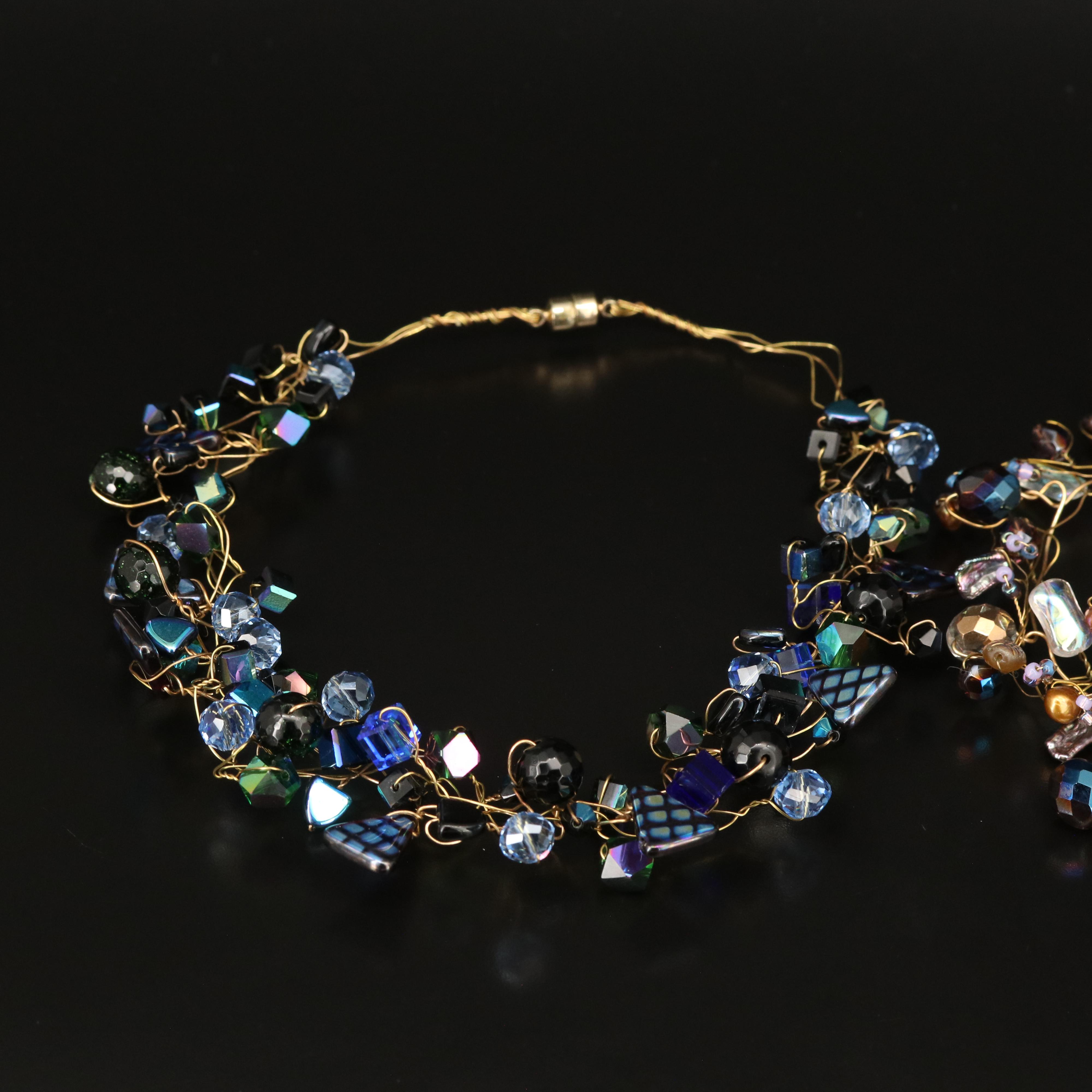 Wire Wrapped Glass Freeform Necklaces and Earrings