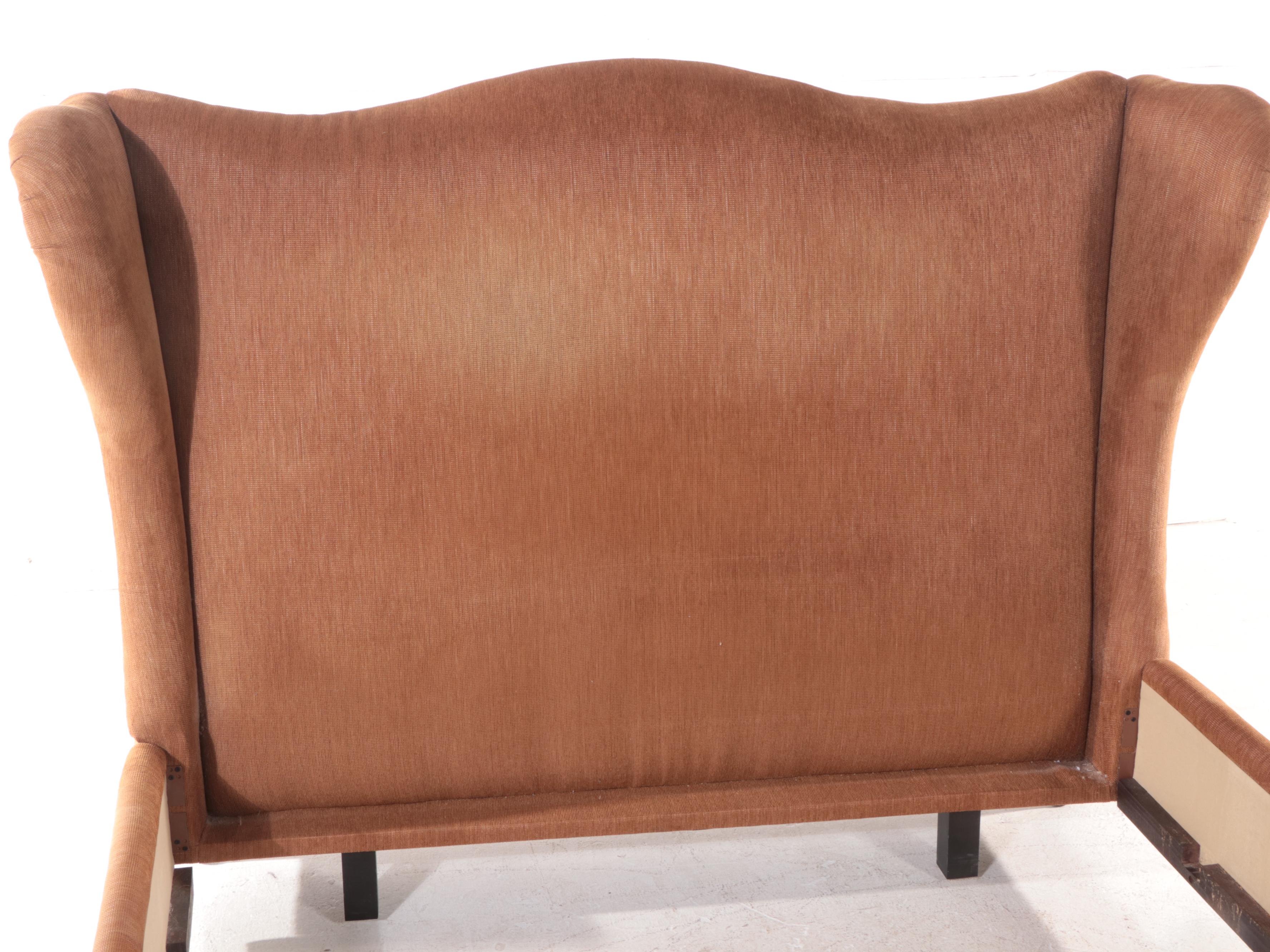 Custom-Upholstered Queen Size Bed Frame with Nailheads and Wingback Headboard