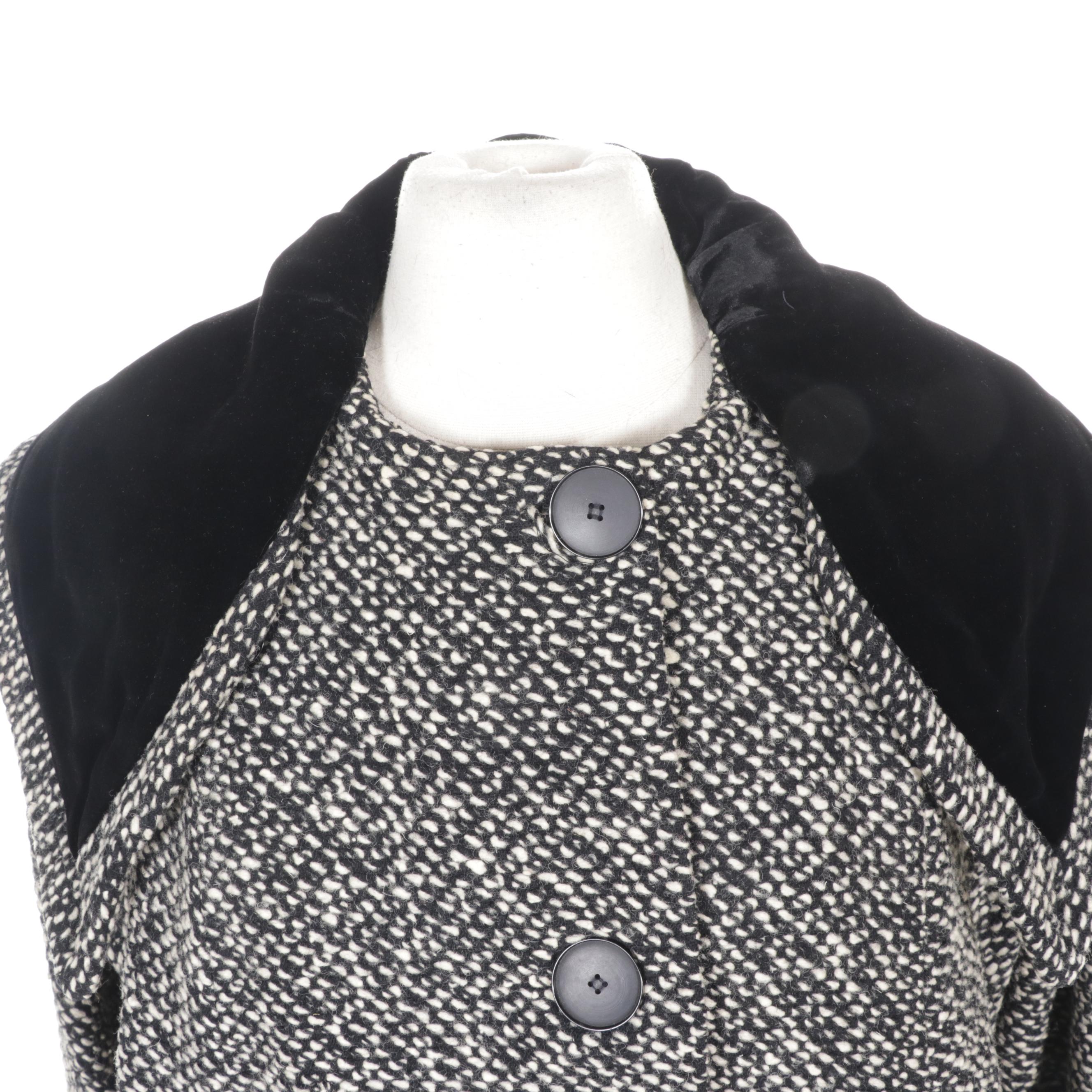 Lilli Ann Bouclé Tweed Swing Coat With Velvet Trim, 1950s
