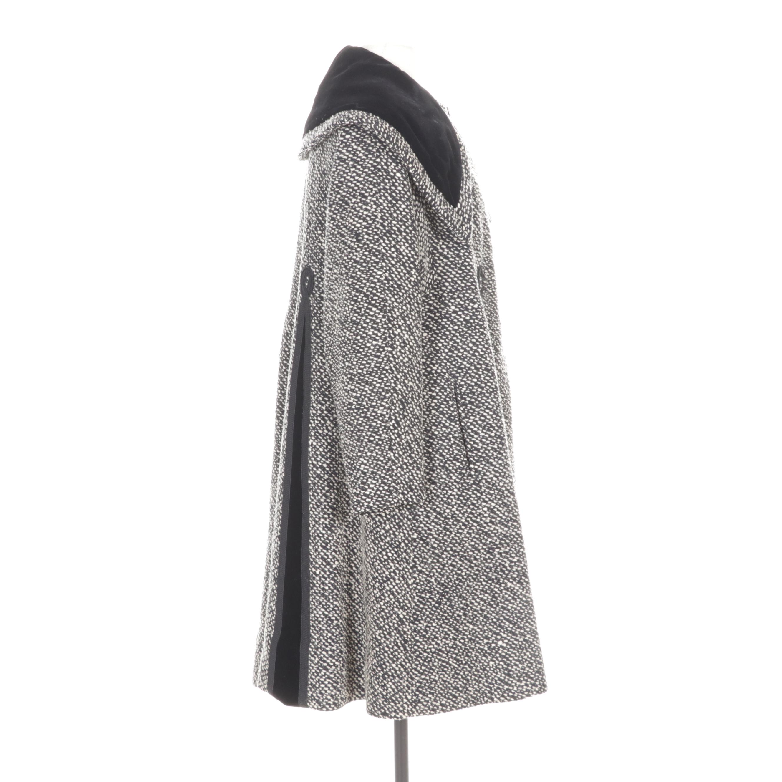 Lilli Ann Bouclé Tweed Swing Coat With Velvet Trim, 1950s