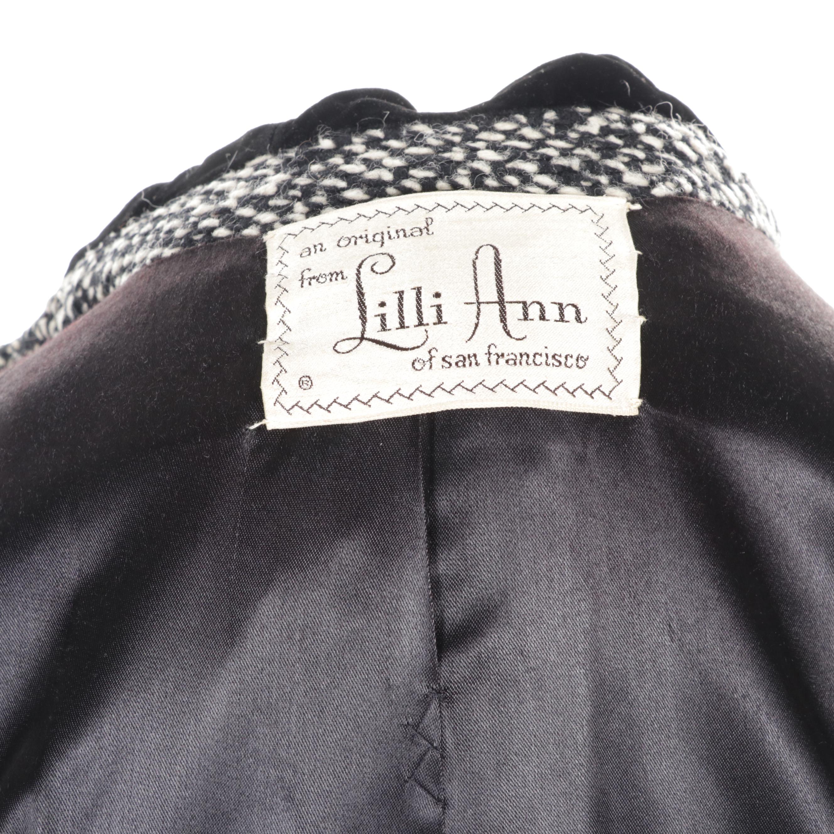 Lilli Ann Bouclé Tweed Swing Coat With Velvet Trim, 1950s