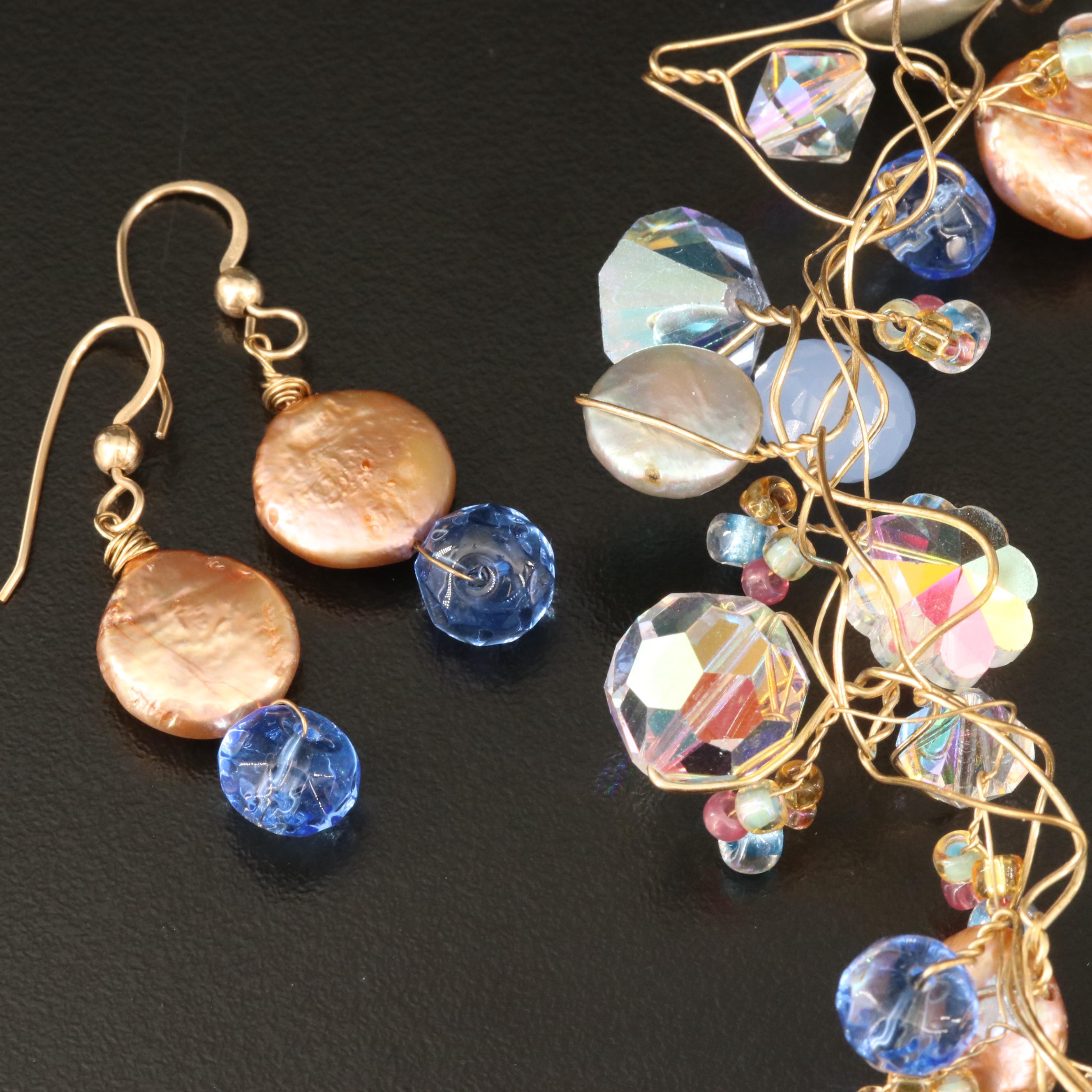 Wire Wrapped Glass Freeform Necklaces and Earrings