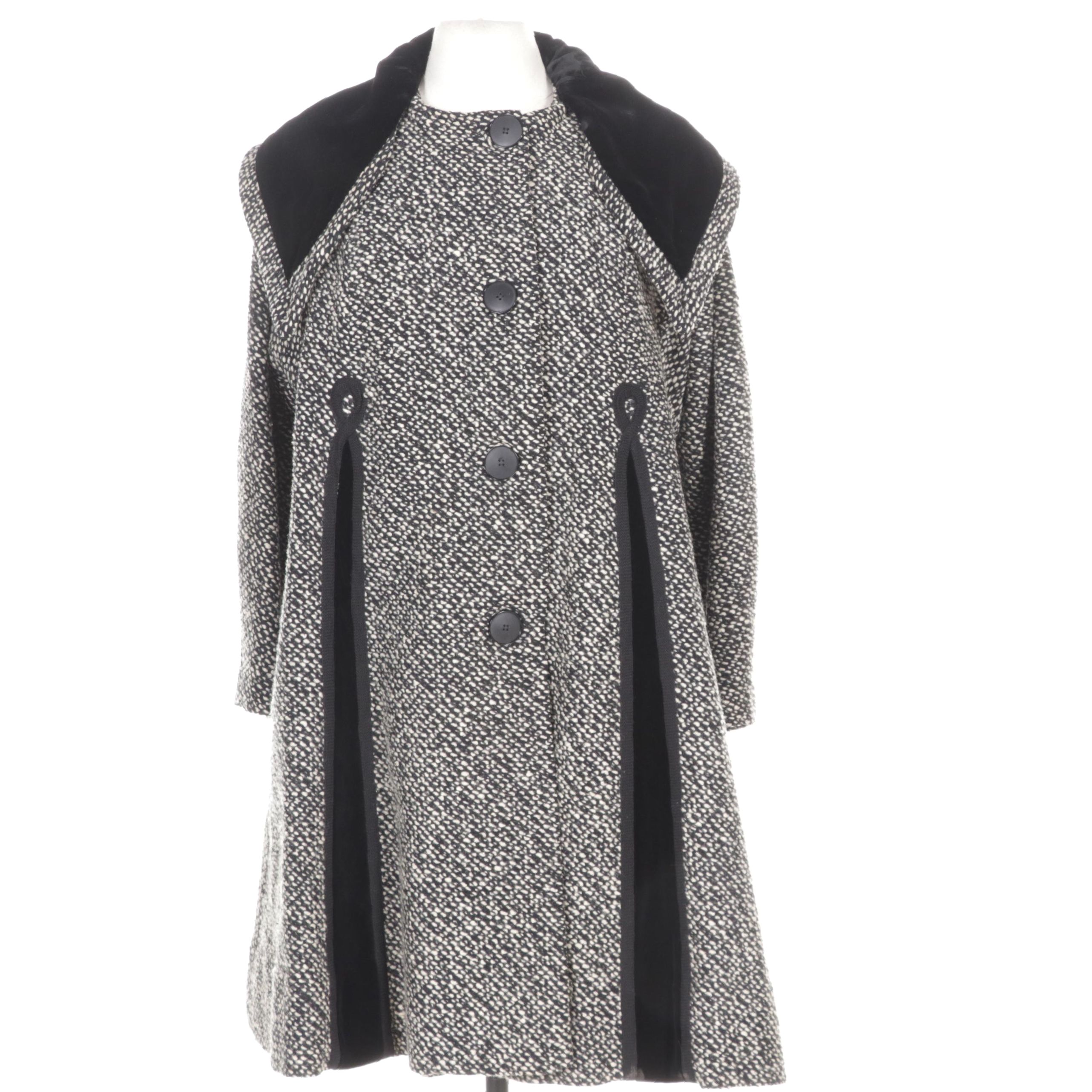 Lilli Ann Bouclé Tweed Swing Coat With Velvet Trim, 1950s