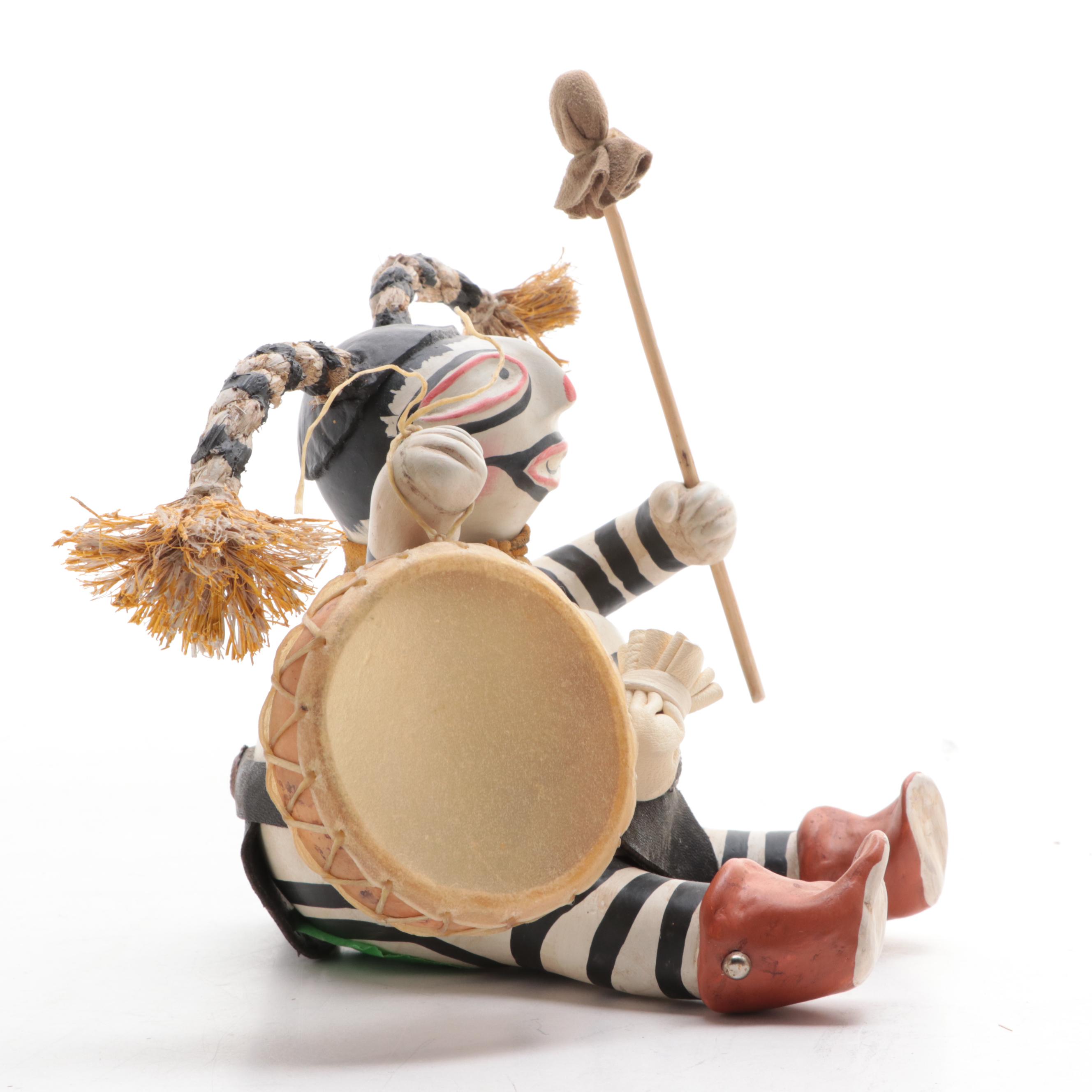 Artist Signed Handcrafted Mixed Media Clown Kachina Doll, 1997