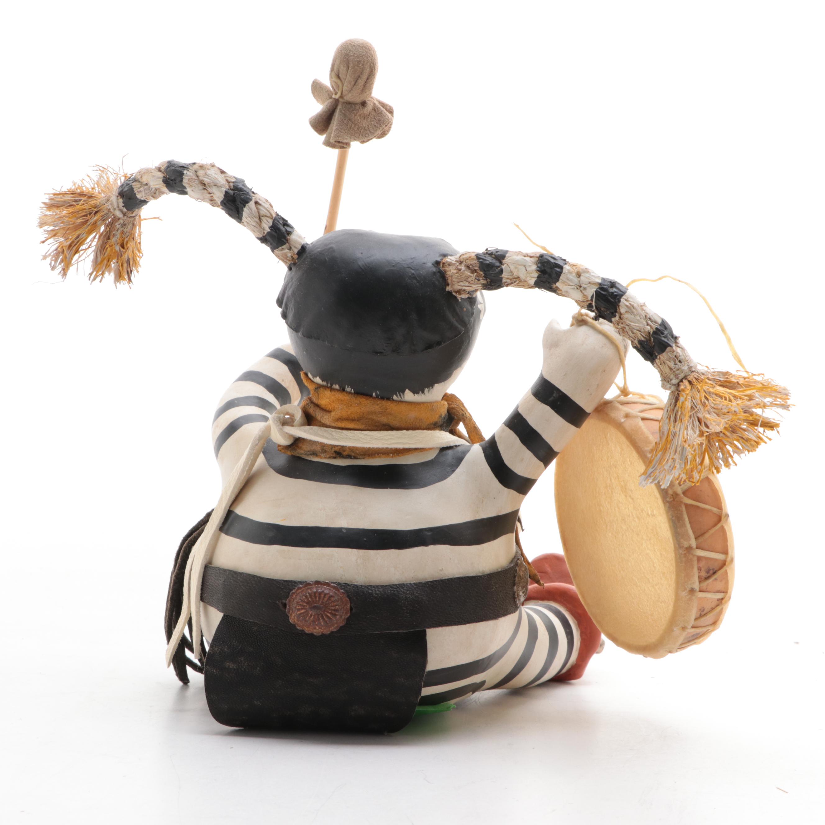 Artist Signed Handcrafted Mixed Media Clown Kachina Doll, 1997