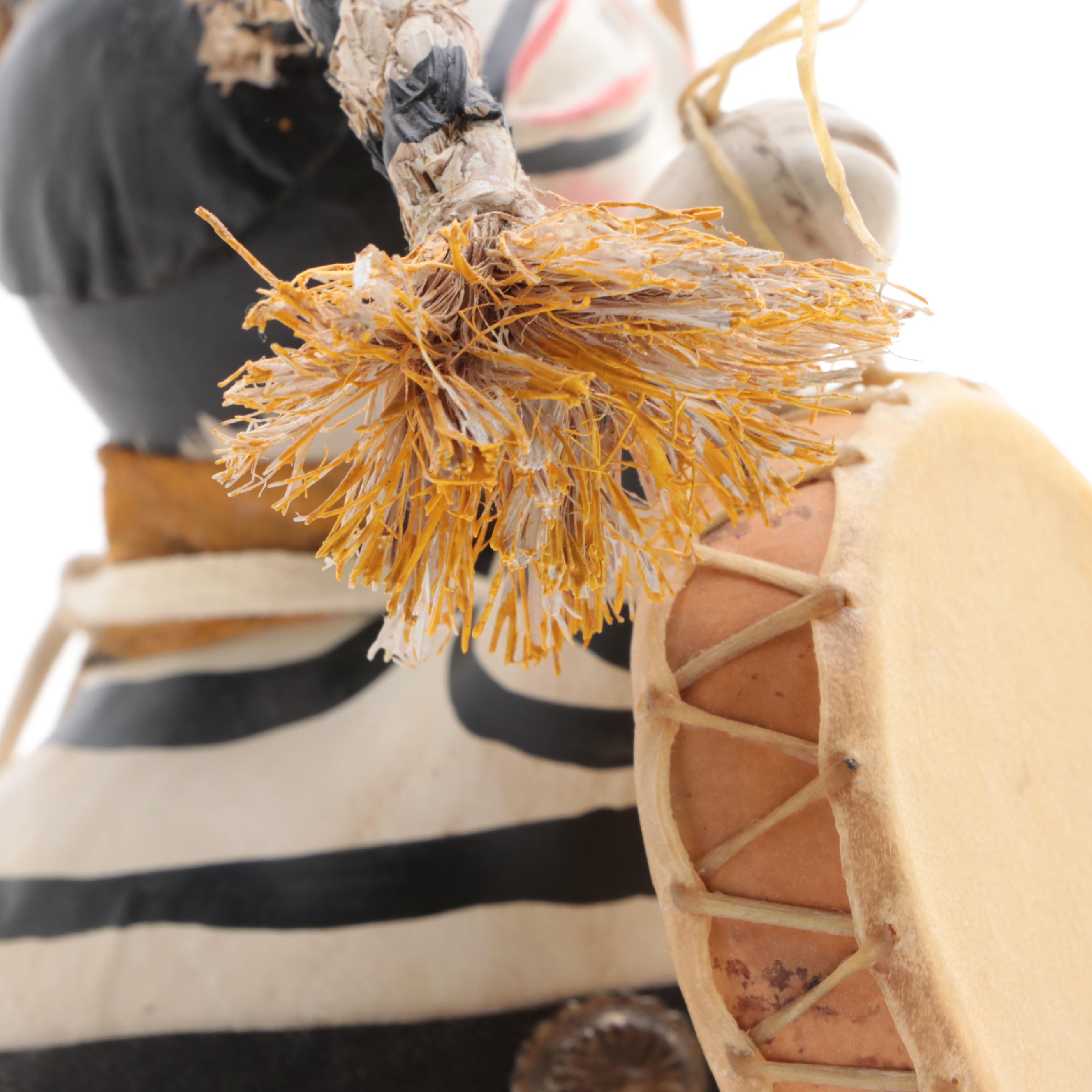 Artist Signed Handcrafted Mixed Media Clown Kachina Doll, 1997