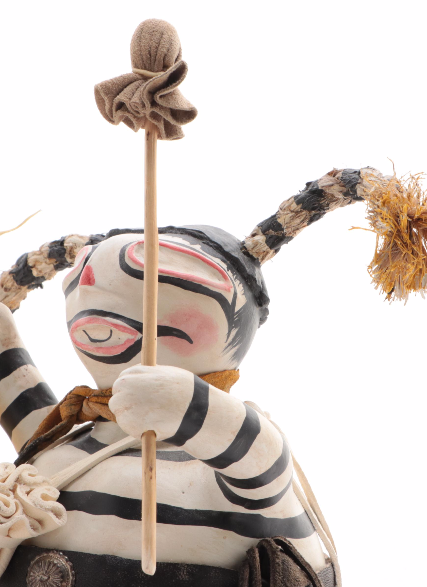 Artist Signed Handcrafted Mixed Media Clown Kachina Doll, 1997